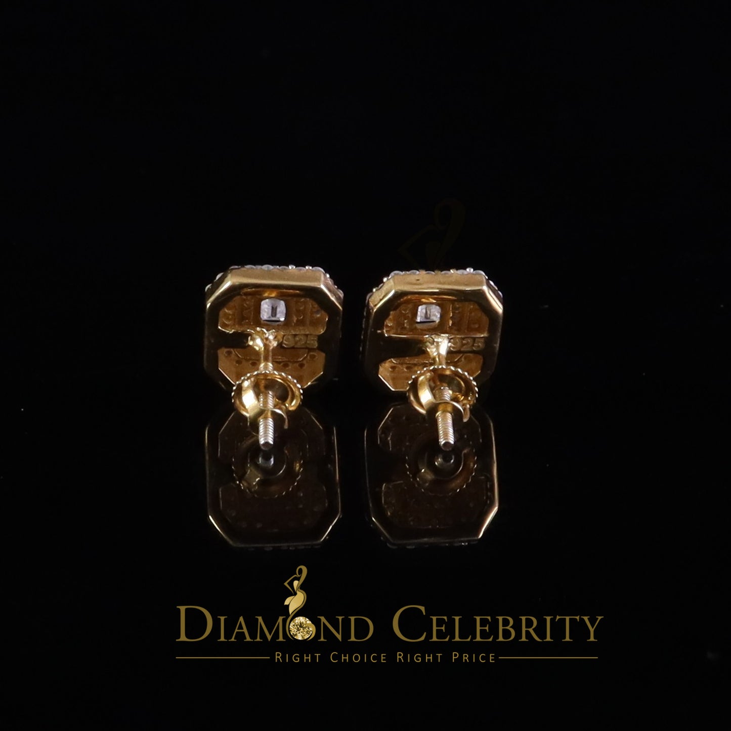 DiamondCelebritees Octagonal Emerald Cut 1.10ct VVS D Moissanite Unisex 925 Yellow Silver Earrings