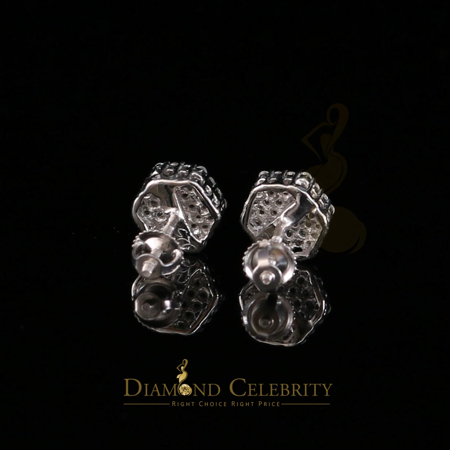 DiamondCelebritees 925 White Silver 0.74ct Screw Back Hip Hop Cubic Zirconia Women Hexagon Earrings