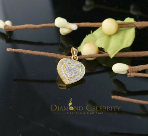 DiamondCelebritees Real 0.25ct Diamond 925 Sterling Silver HEART Charm Necklace Pendant in Yellow