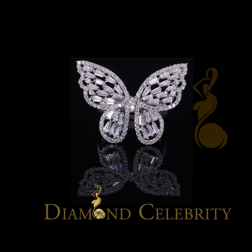DiamondCelebritees Men's/Womens 925 Silver White 1.75ct VVS 'D' Moissanite Butterfly Rings Size 7