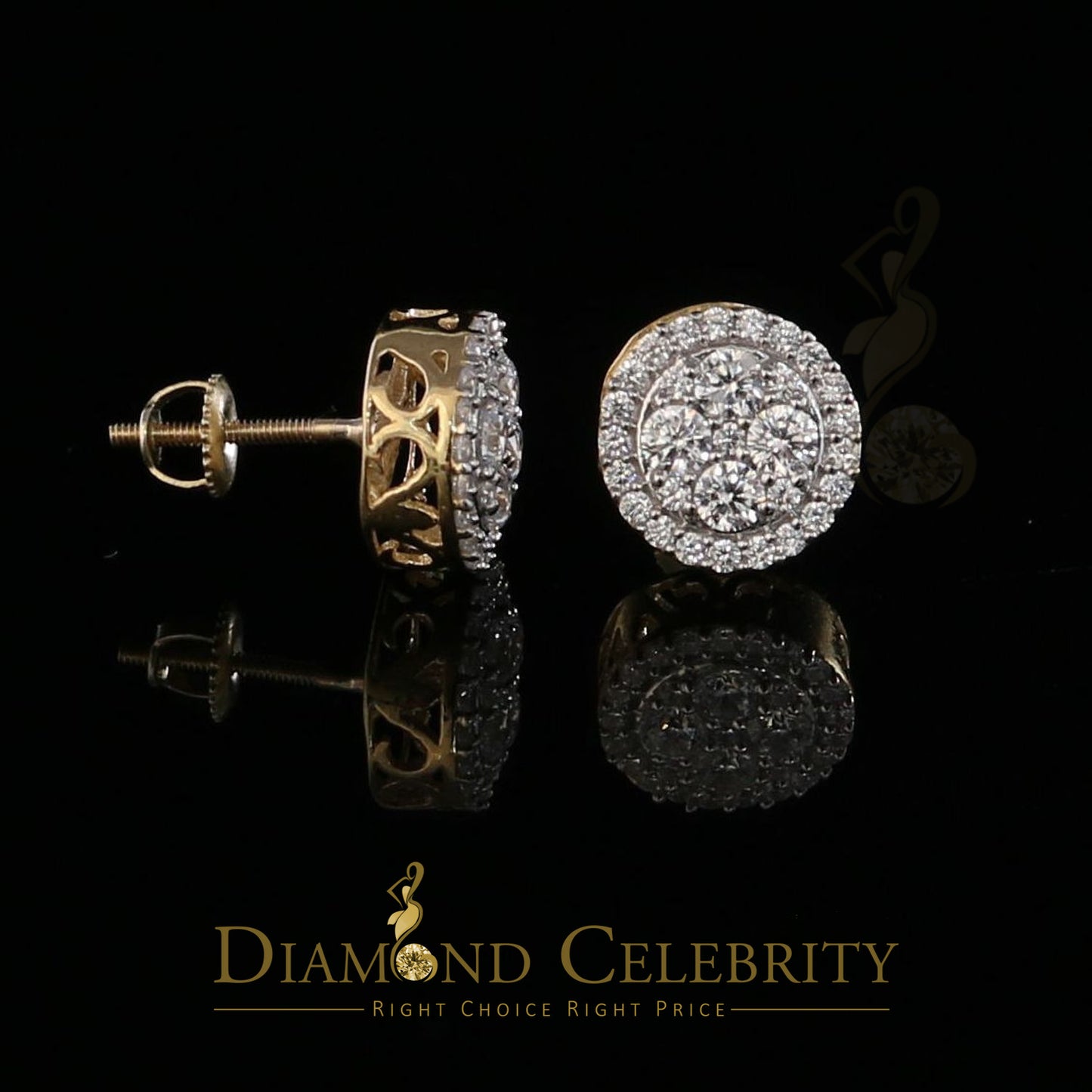 DiamondCelebritees 925 Silver Yellow 1.00ct Moissanite Women's & Men's Hip Hop Round Earrings