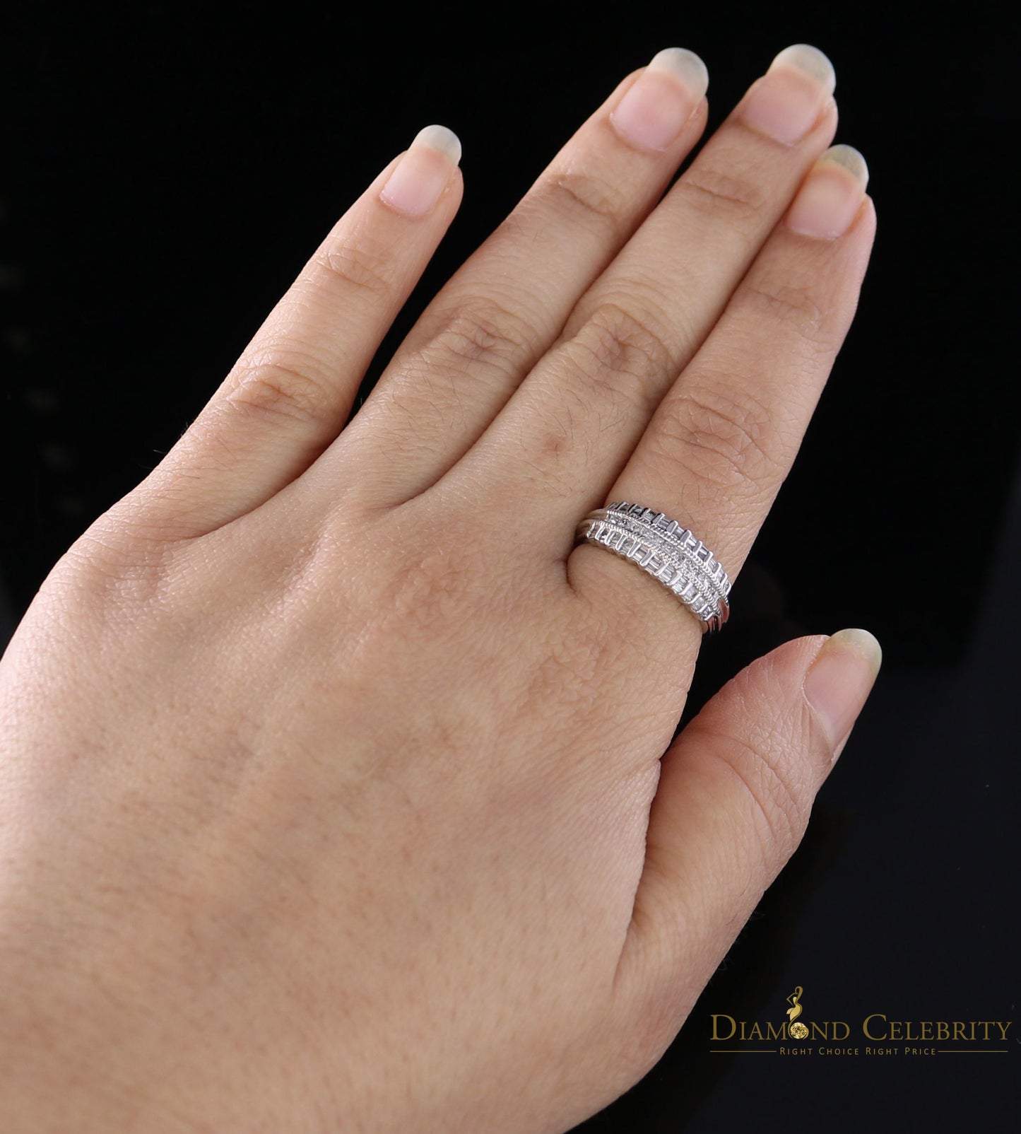 DiamondCelebritees Real 10 kt White Gold with 0.50 CT Genuine Diamond Round Bugget Ring Size 7