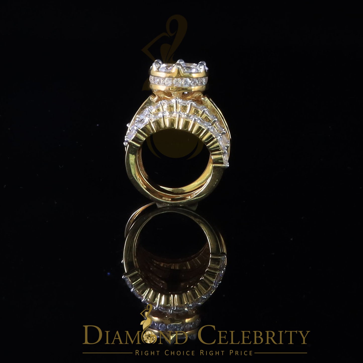 DiamondCelebritees Yellow Silver 14.00ct Cubic Zirconia Ring Multi Row Bridal Womens Ring Size 8