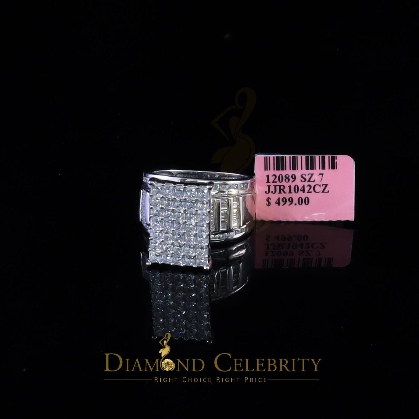 DiamondCelebritees 925 Sterling White Silver Square 4.20ct Cubic Zirconia Womens Ring Size 8