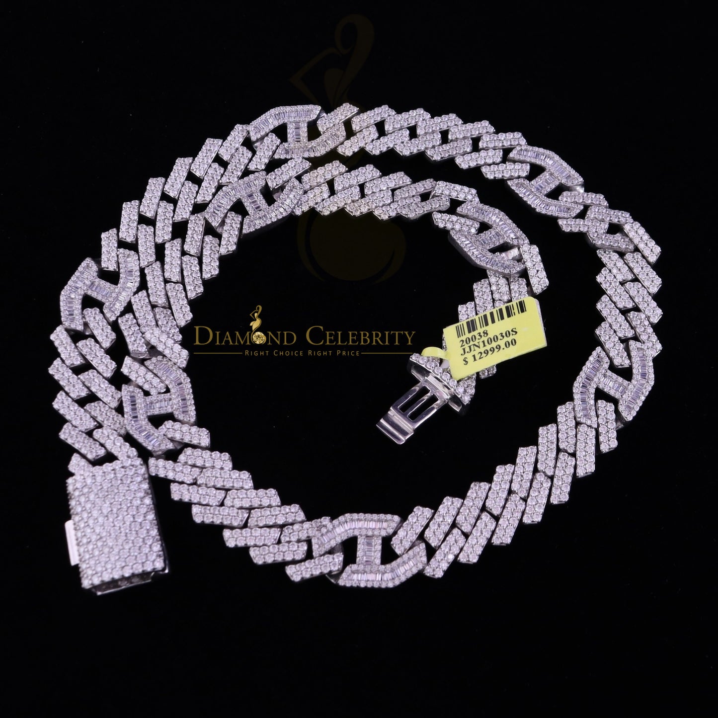DiamondCelebritees 925 Silver 35ct Moissanite White Men's Cuban Necklace SZ 20inch & 14mm Width