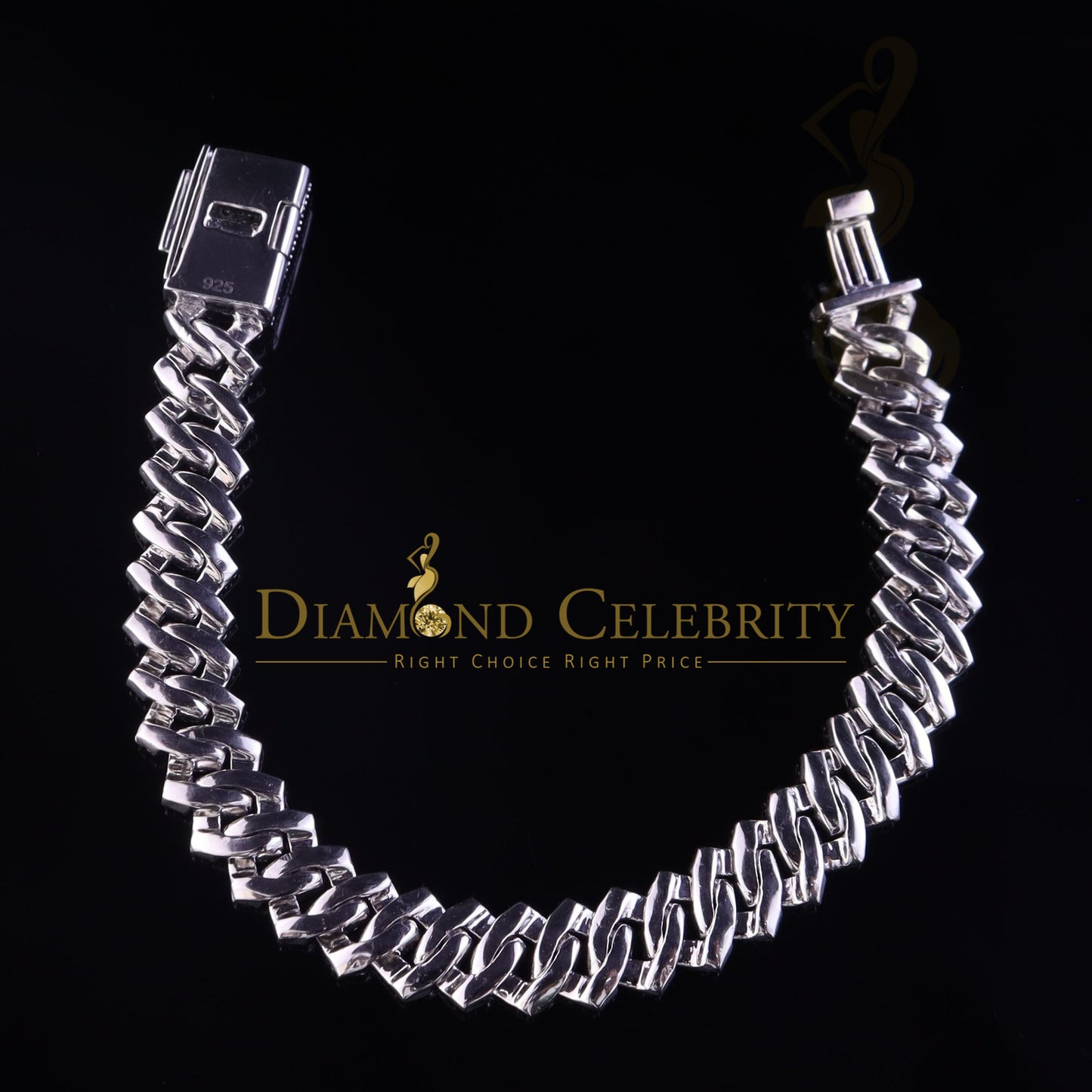 Diamondcelebritees Men's Monaco Bracelet 925 Silver White 9.0ct Moissanite size 8 inch & Width 12mm