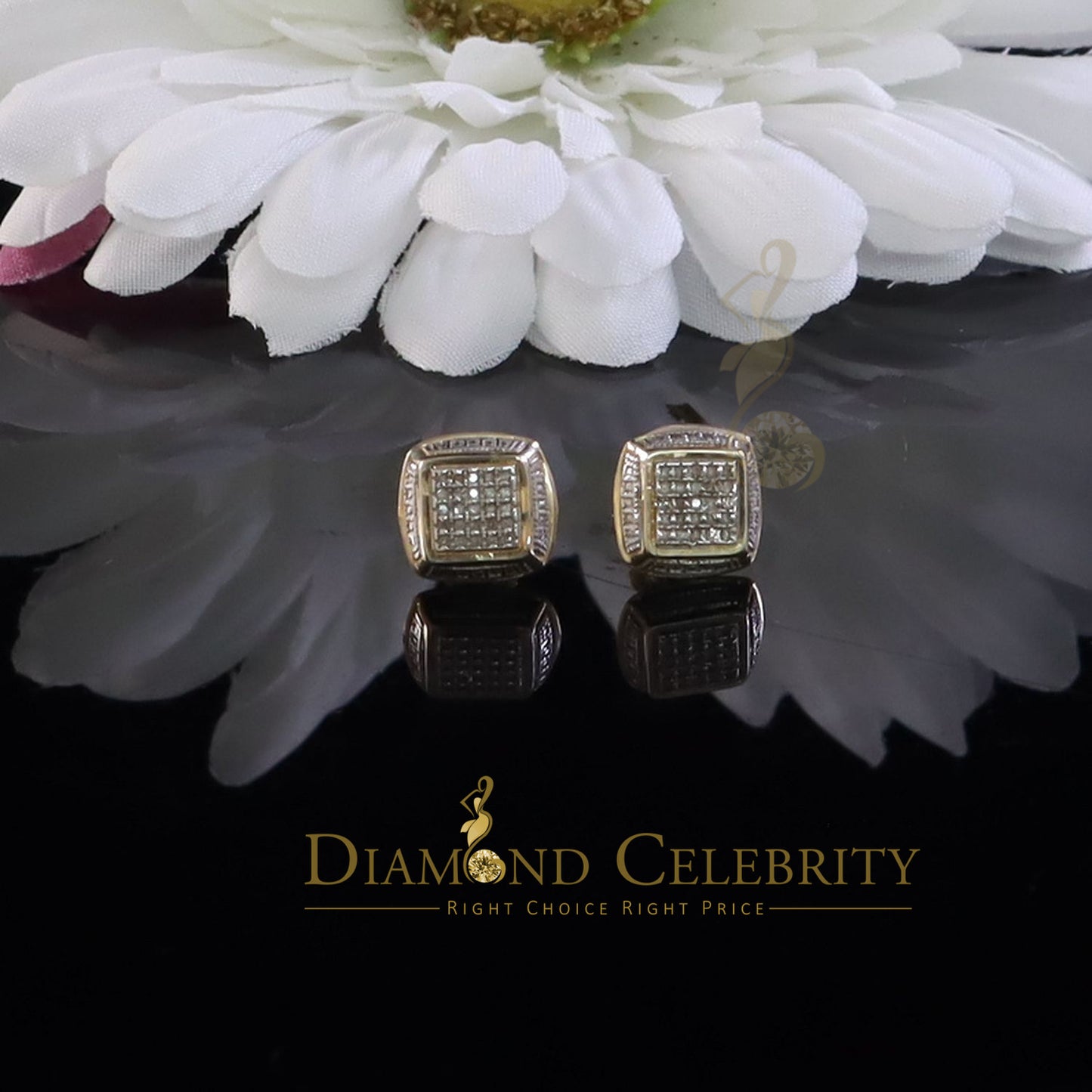 DiamondCelebritees 925 Sterling Silver Hip Hop Men's & Women's 0.15ct Real Diamonds Yellow Earrings