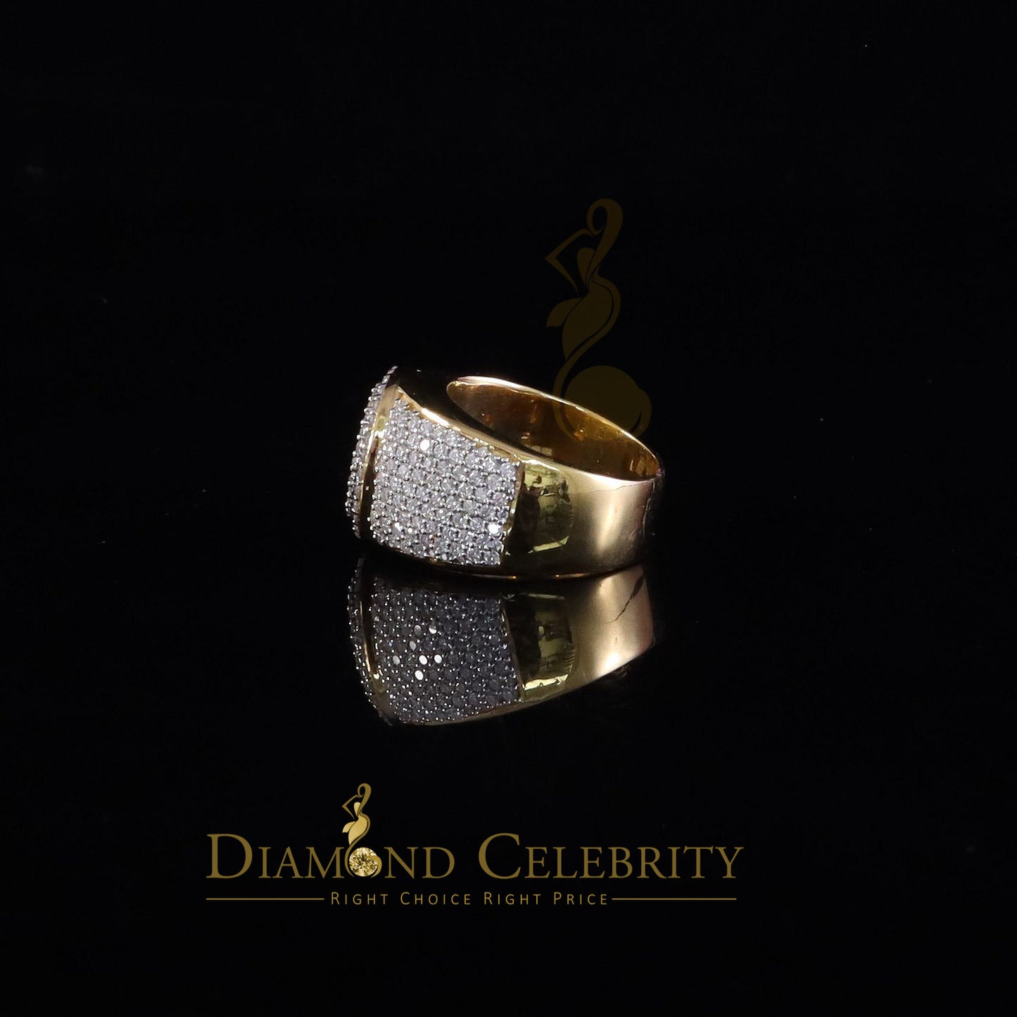 DiamondCelebritees Yellow Silver 4.50ct VVS 'D' Moissanite Baguette Round Rings Size 10 for Men's