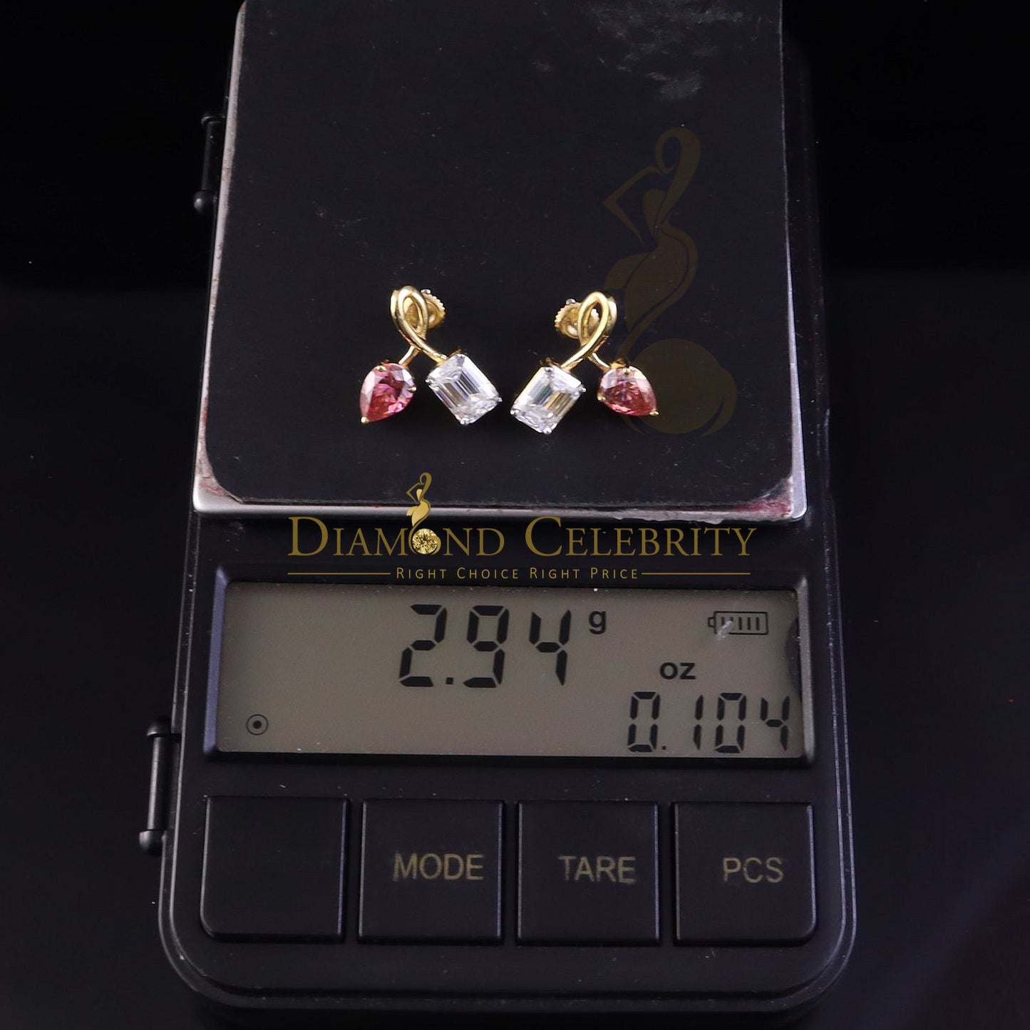 DiamondCelebritees Women's 925 Silver Yellow 3.50ct VVS D Pink Moissanite Toi et Moi Stud Earrings