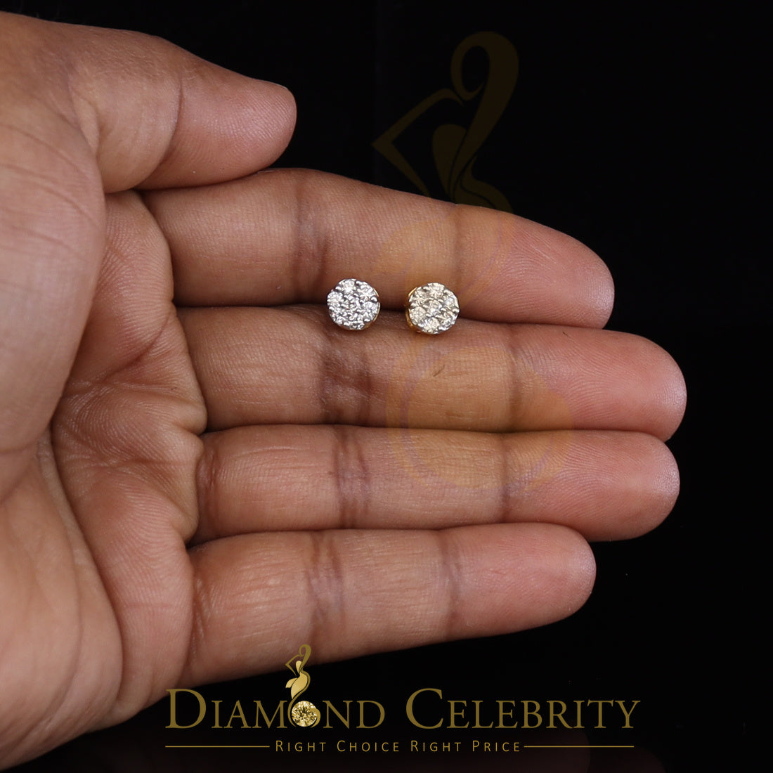 DiamondCelebritees0.50 CT Real Diamond with 10K Real Yellow Gold with Round Stud Earrings