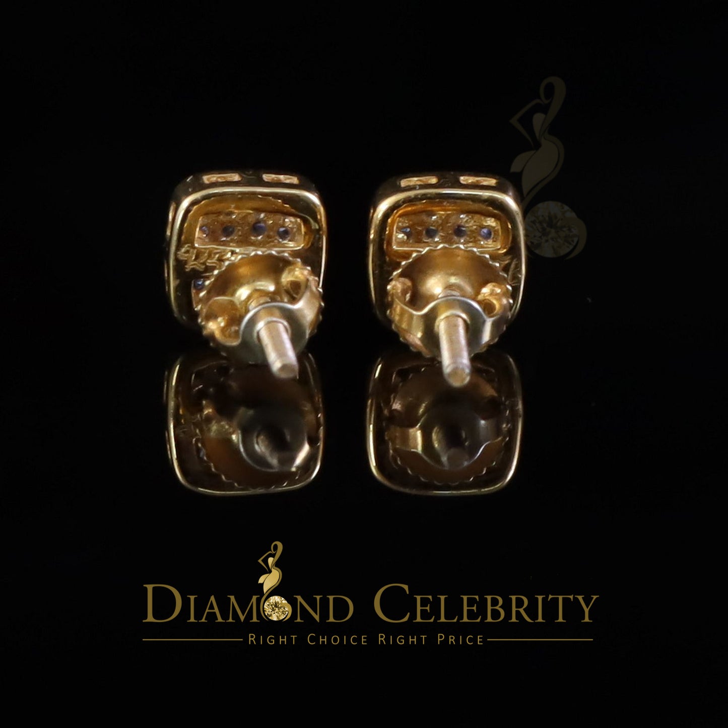 DiamondCelebritees Hip Hop 0.32ct Cubic Zirconia Yellow 925 Silver Screw Back Square Women Earrings
