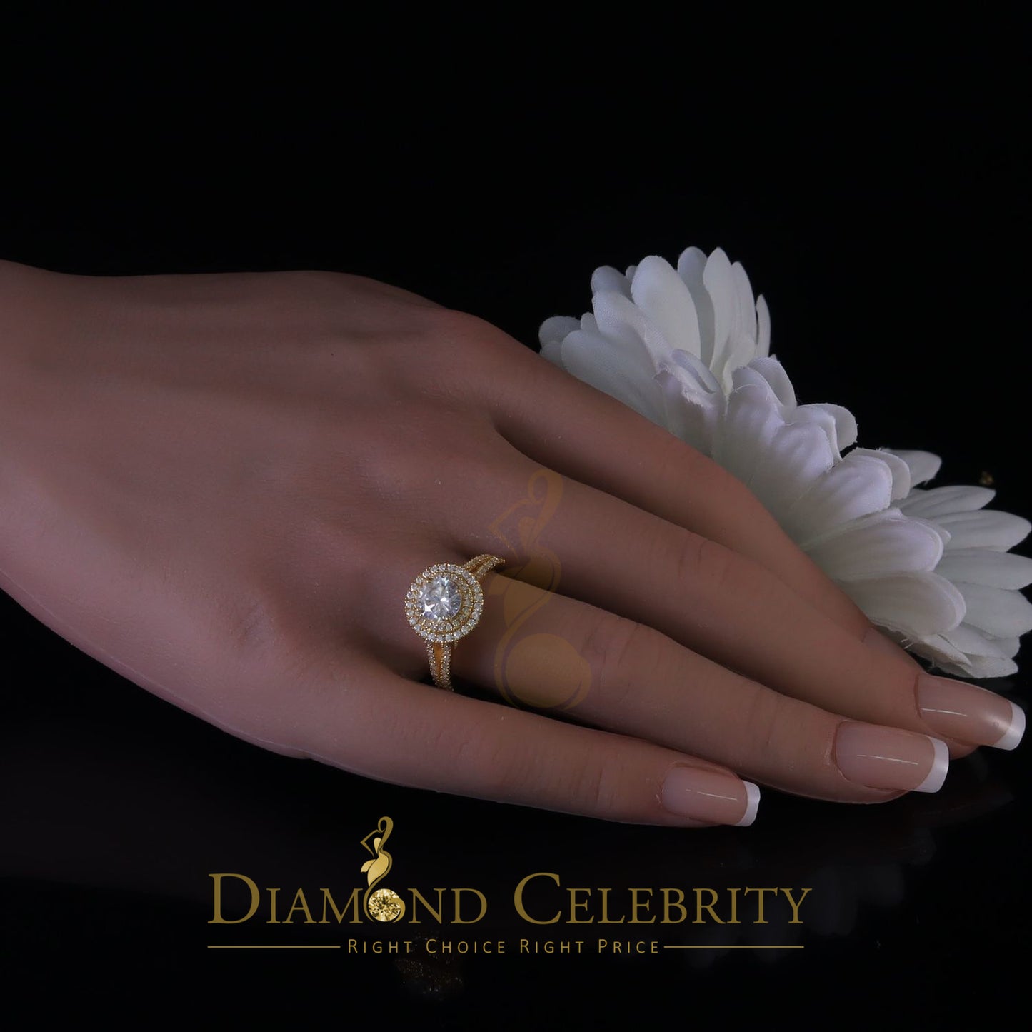 King Of Blings 10K Yellow Gold 2.00CT VVS/ D Color Round Solitaire Moissonite Womens Ring S/7