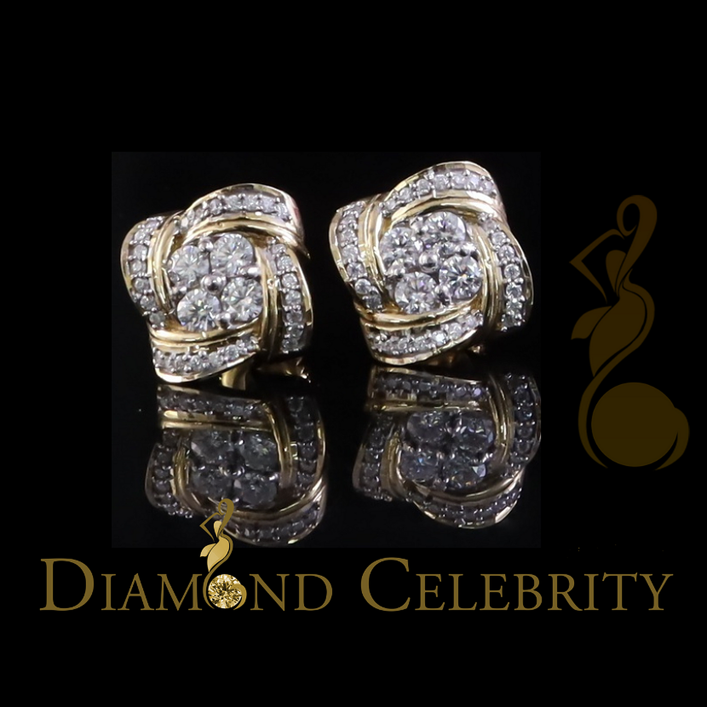 DiamondCelebritees New Men's Knot Stud 1.00ct VVS D Moissanite 925 Yellow Silver Women Earrings