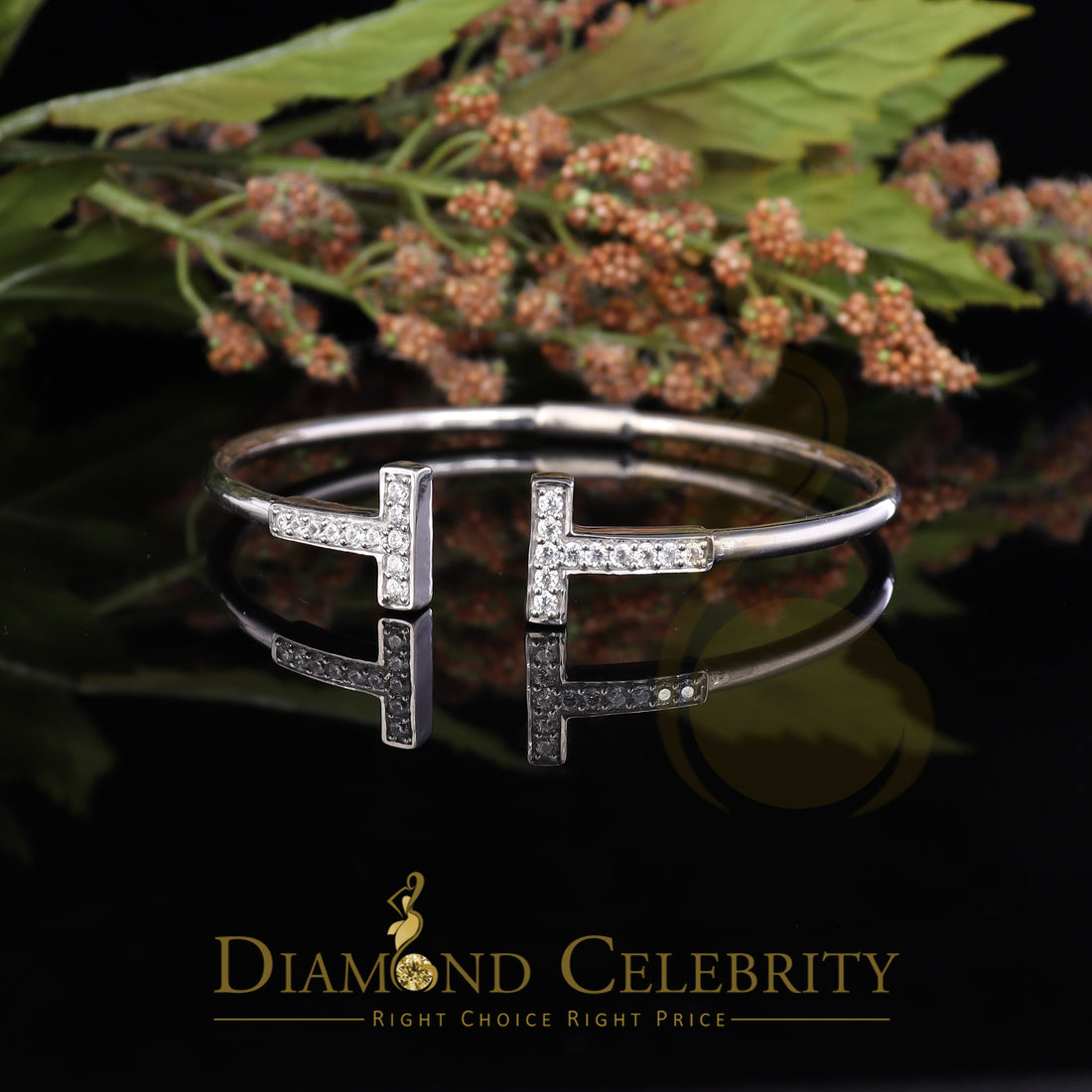 DiamondCelebritees 925 White Silver 1.10ct Cubic Zirconia Fancy Bangle Adjustable Size 7 Inch