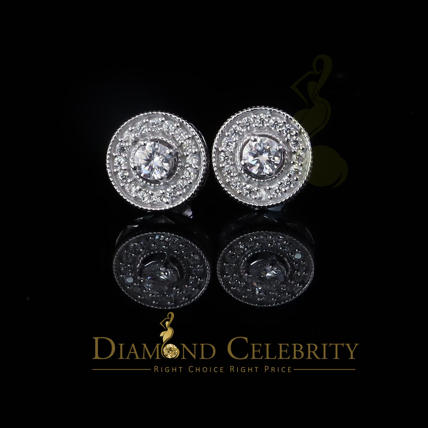 DiamondCelebritees White 0.82ct Sterling Silver 925 Cubic Zirconia Women's Hip Hop Round Earrings
