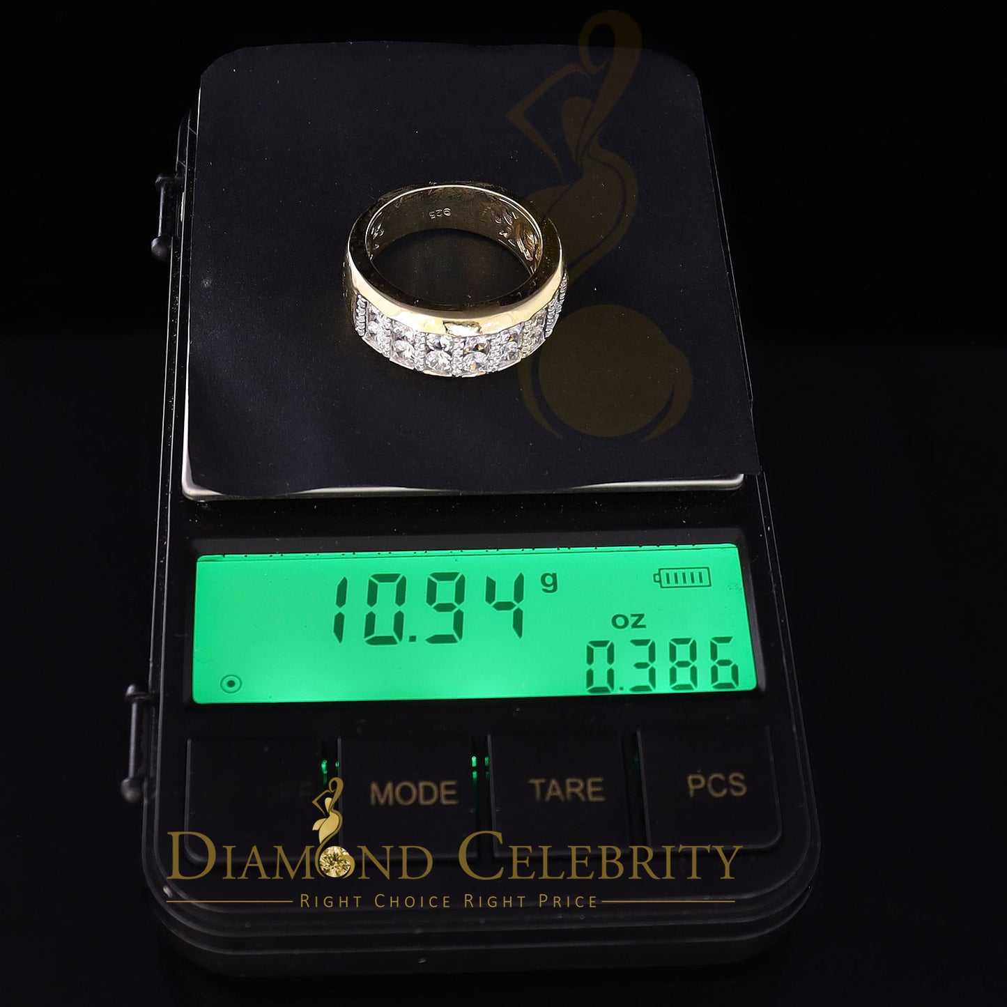 DiamondCelebritees 925 Sterling Yellow Silver With Cubic Zirconia 3.0ct Ring Men's Band Sz 10.5