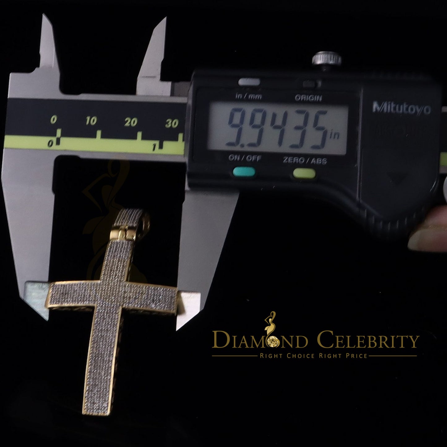 DiamondCelebritees Real 0.85ct Diamond 925 Sterling Silver CROSS Charm Necklace Pendant in Yellow