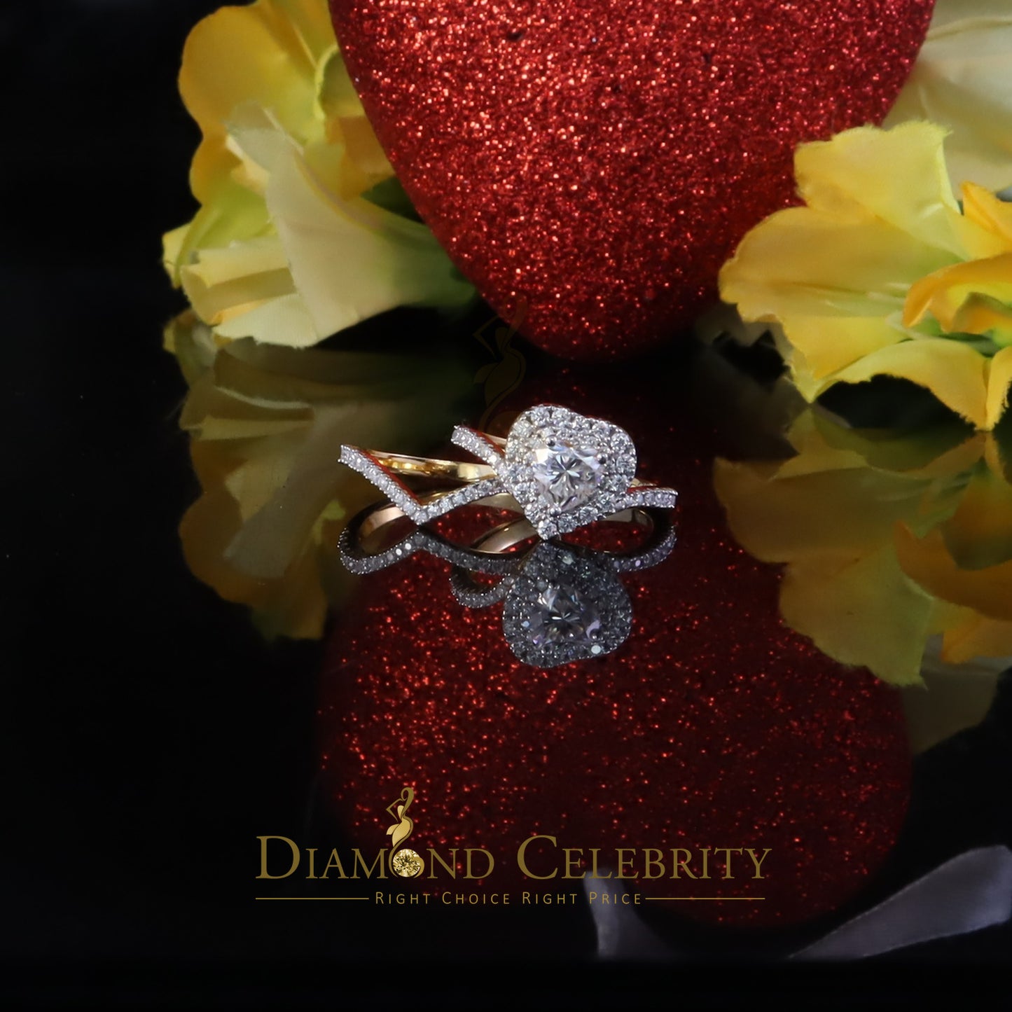 DiamondCelebritees Silver 1.66ct VVS D Heart Shape Moissanite Women Yellow Bridal Heart Ring SZ7