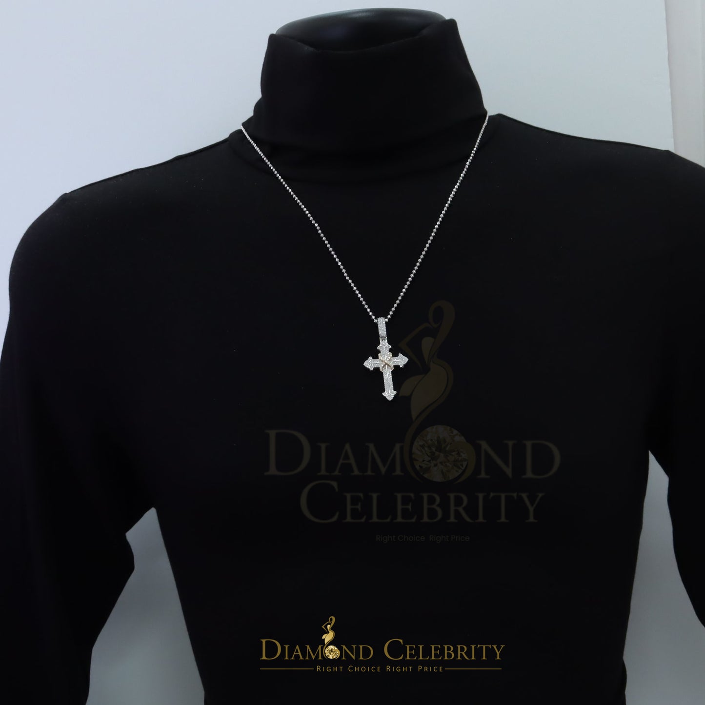 Diamondcelebritees Moissanite Cross Floury Pendant Men's & Women's White Silver 1.50ct VVS D Clr