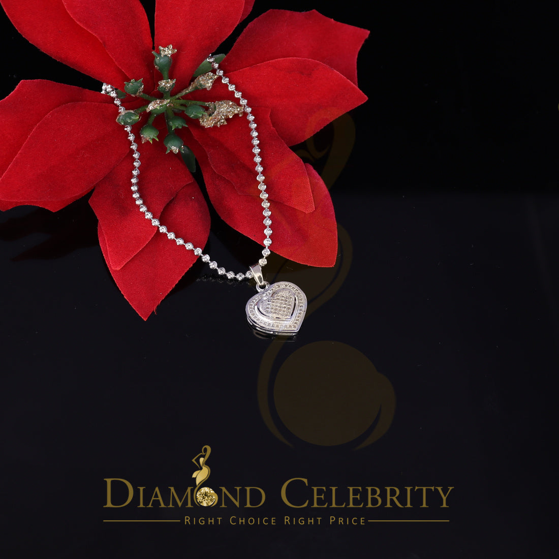 DiamondCelebritees HEART Charm Real 0.25ct Diamond 925 Sterling Silver Necklace Pendant in White