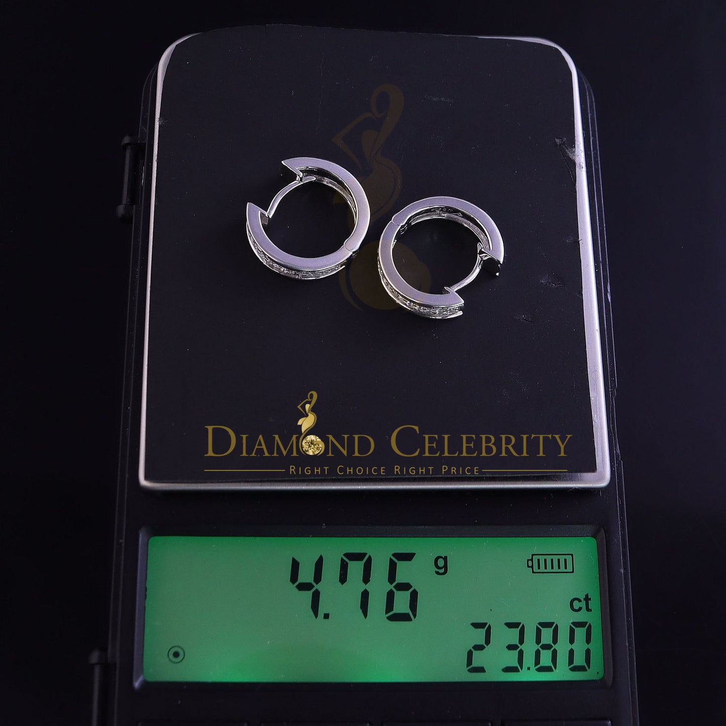 DiamondCelebritees Men's hip hop White 925 Sterling Silver Cubic Zirconia 1 row Huggie Hoop Earring