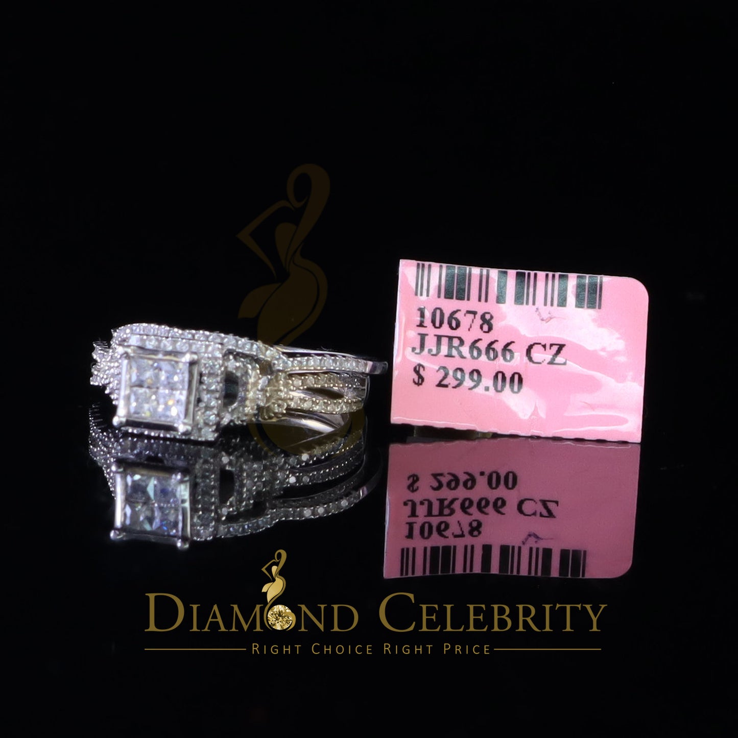 DiamondCelebritees Sterling Silver White Square 1.80ct Cubic Zirconia Womens Bridal Ring Size 7