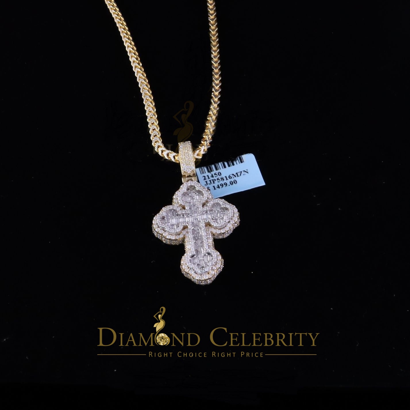 Diamondcelebritees New Yellow Buttony Cross 925 Silver 4.50ct VVS D Moissanite Pendant Men's/Womens