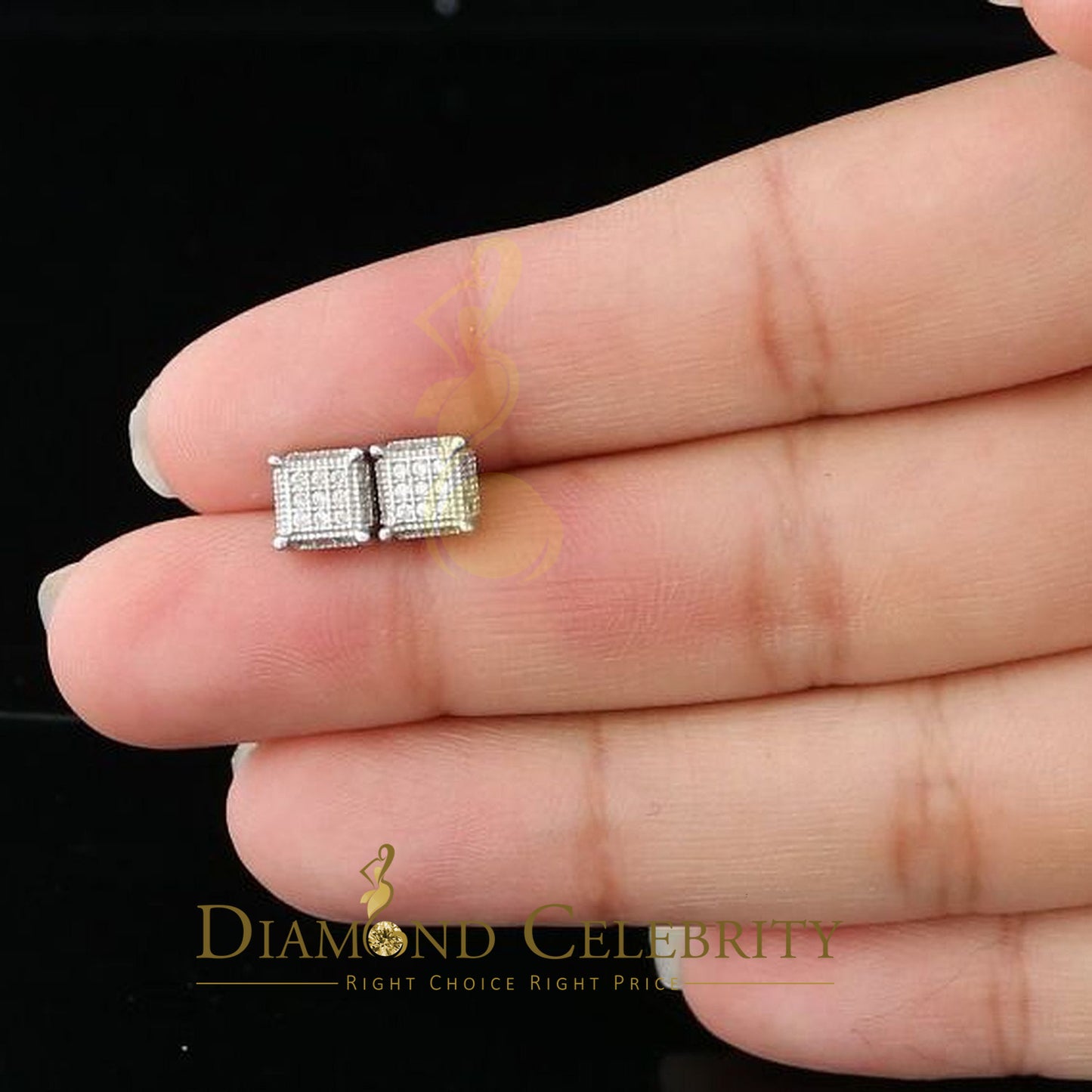 DiamondCelebritees Elegant White 0.74ct Cubic Zirconia 925 Silver Square Earring's for Men & Women