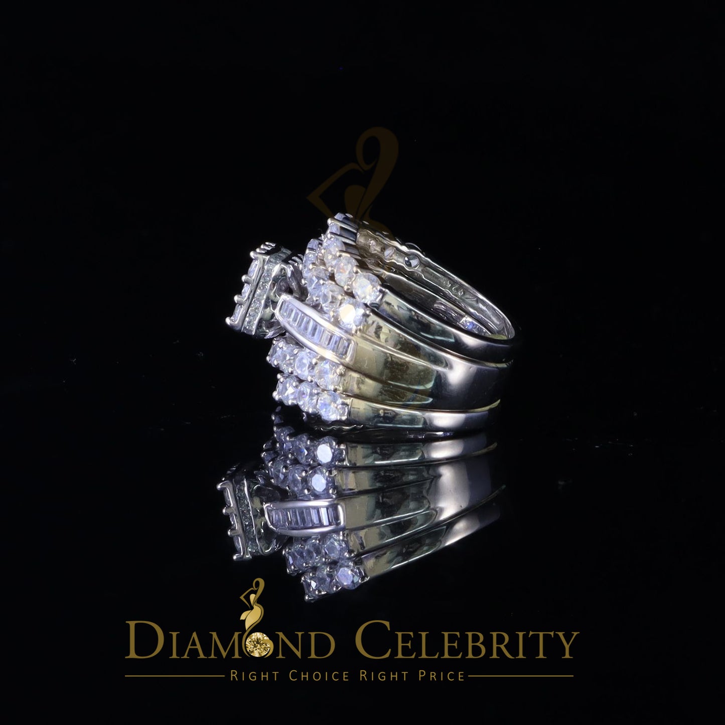 DiamondCelebritees White 925 Silver 7.50ct Cubic Zirconia Piece Halo Wedding Womens Ring set Size 7