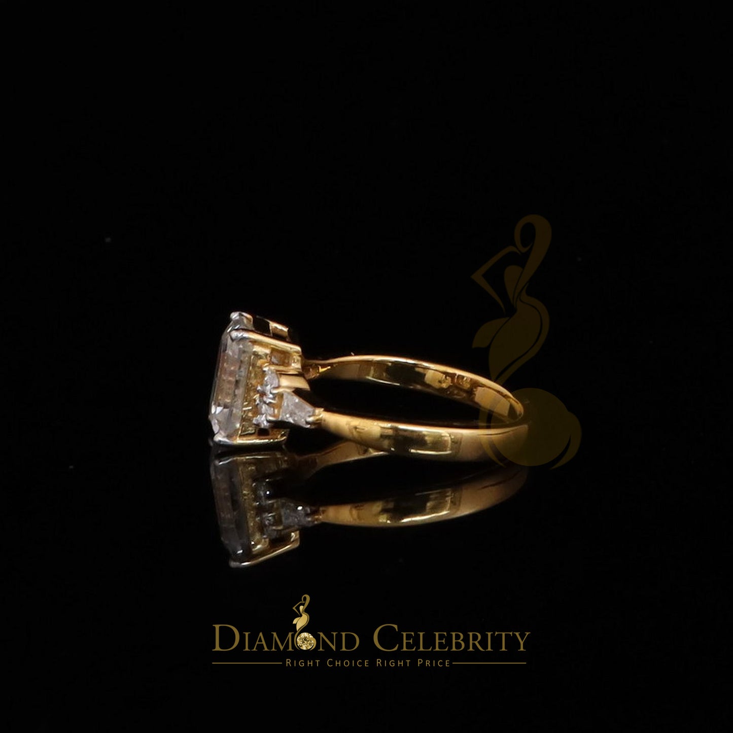 DiamondCelebritees 3.00CT Women's 925 Silver Yellow VVS D Moissanite Emerald-cut Ring SZ 7