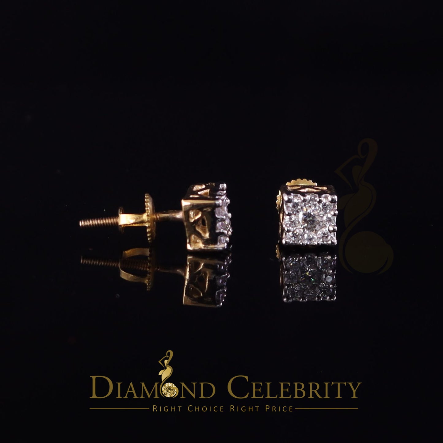 DiamondCelebritees Real Moissanite Stud Square Earrings 10k Real Yellow Gold 0.33ct VVS 'D' Color