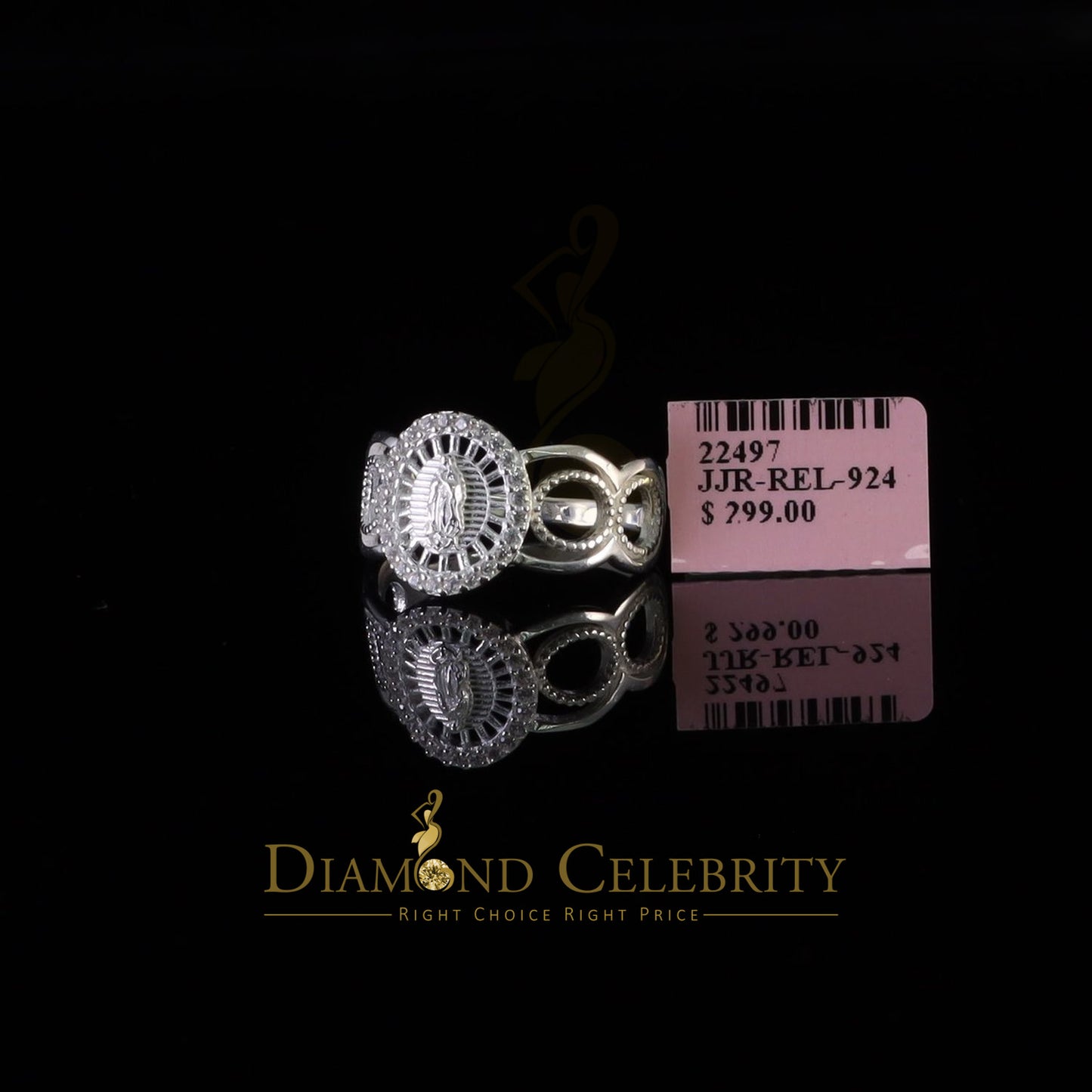 DiamondCelebritees Our Lady Guadalupe White CZ 925 Silver Virgin Merry in Aura Women's Ring SZ 10
