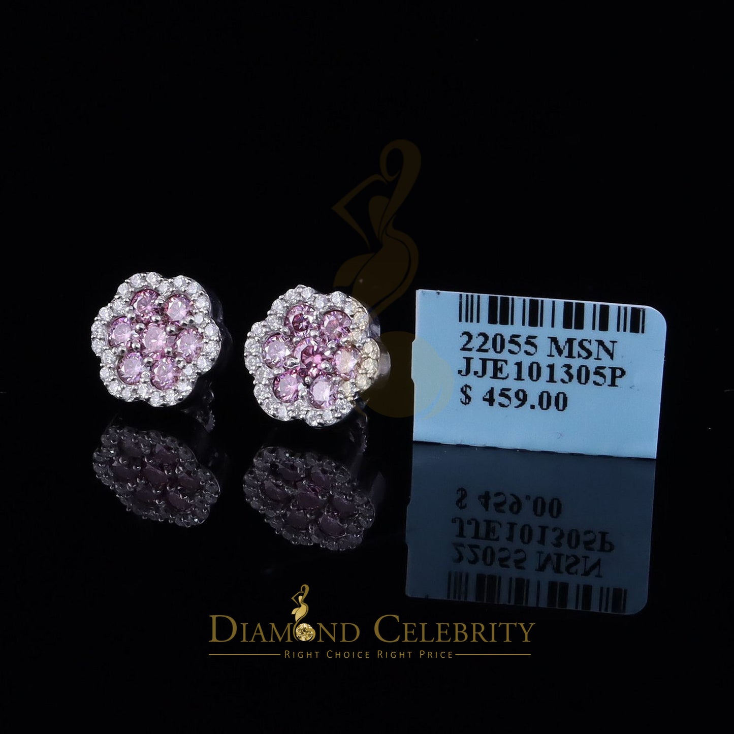 Diamondcelebritees Men's/Women's 925 Silver White 1.50ct VVS D Pink Moissanite Floral Stud Earrings