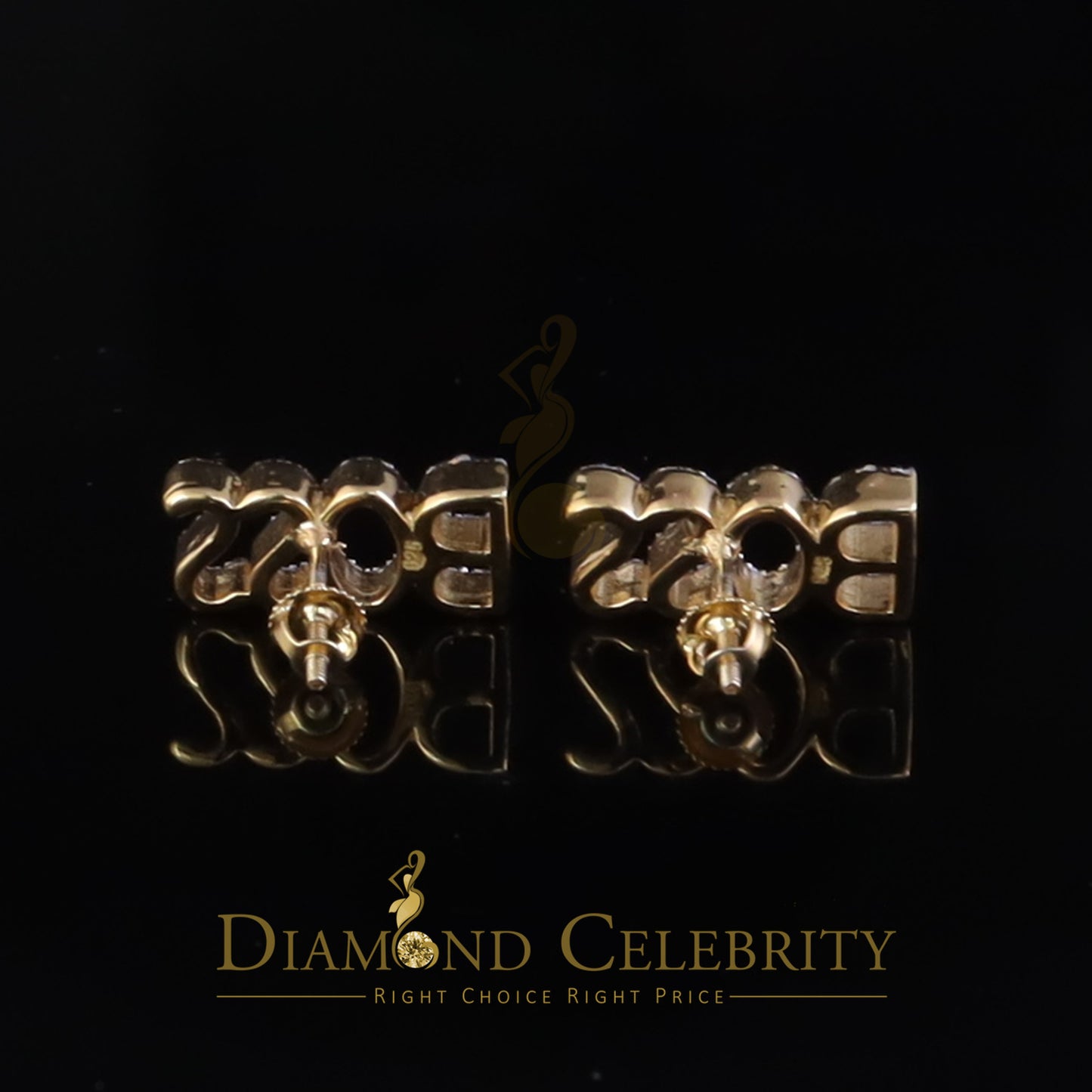 DiamondCelebritees 925 Sterling Silver Yellow Natural BOSS Women's 0.20 Ct Diamonds Stud Earrings