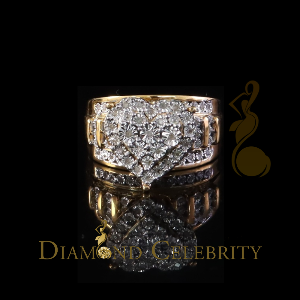DiamondCelebritees Real Diamond 0.33ct Cindarella 925 Yellow Silver Women Engagement Heart Ring SZ7