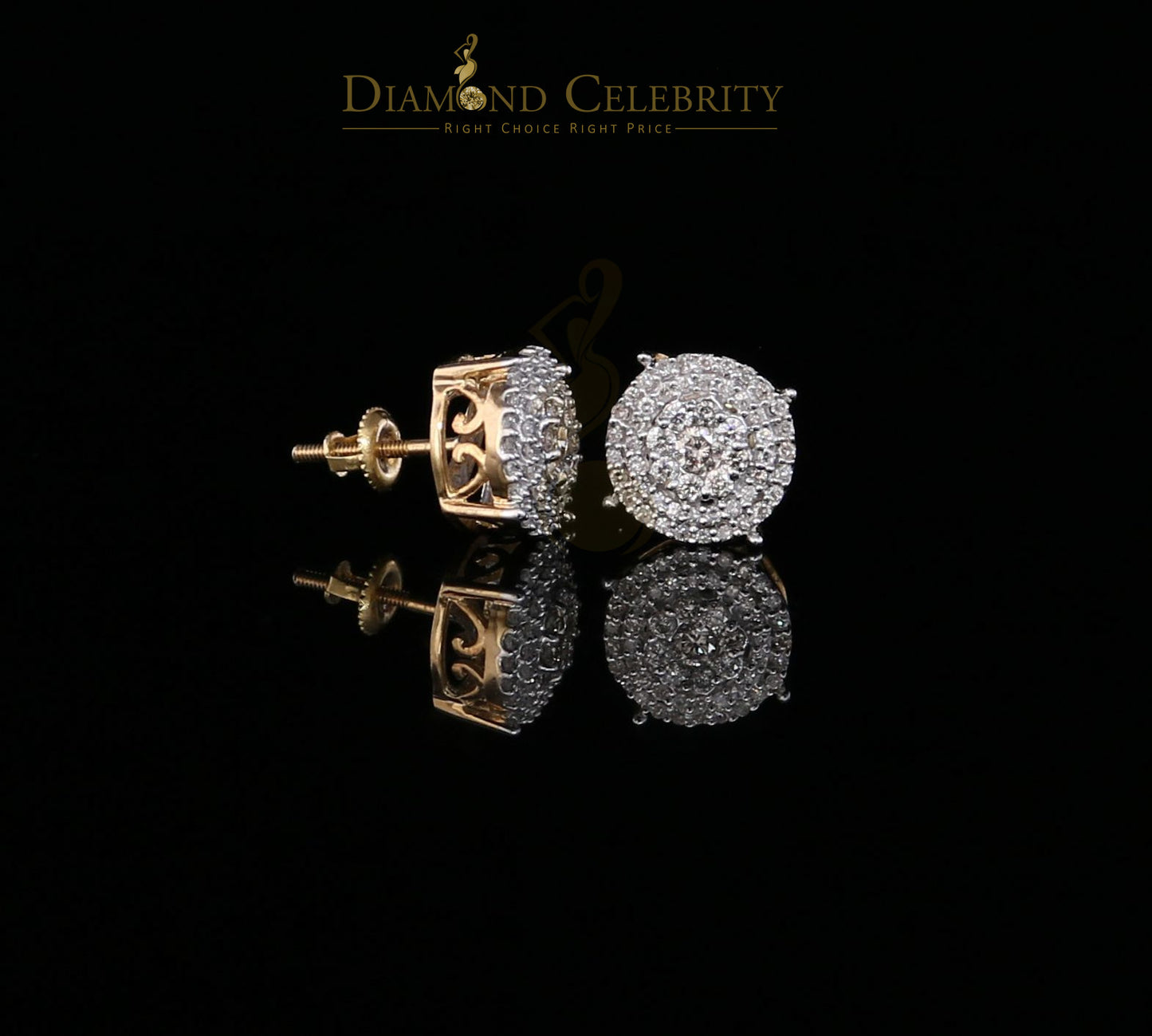 DiamondCelebritees 10K Real Yellow Gold with 0.80CT Real Diamond Men's/Women's Stud Earrings