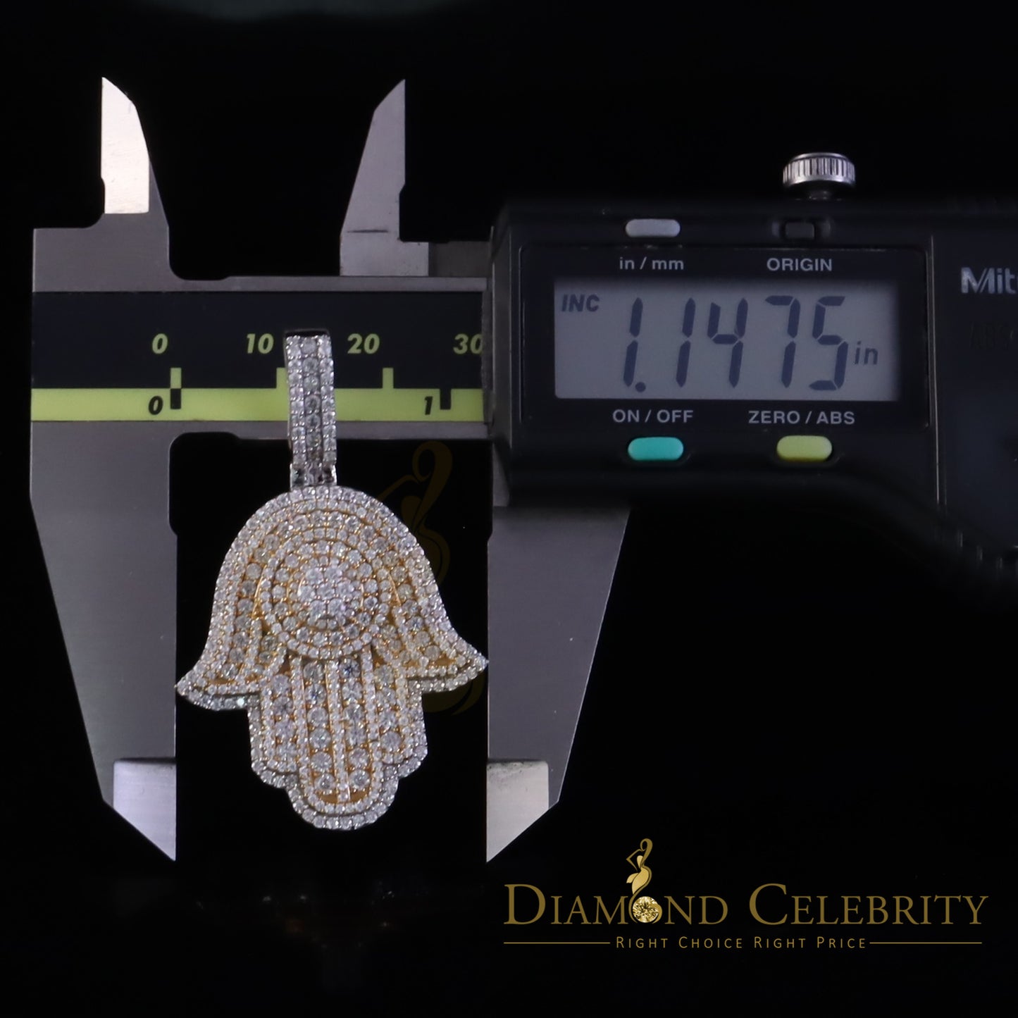 Diamondcelebritees New 2.50CT VVS D Moissanite White TwoTone Silver Charm Hamsa Pendant Men /Women