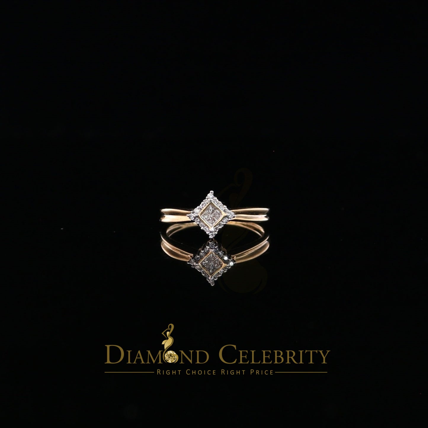 DiamondCelebritees Real 14kt Yellow Gold with 0.12CT Real Diamond Ring Square Shape Womens Size 7