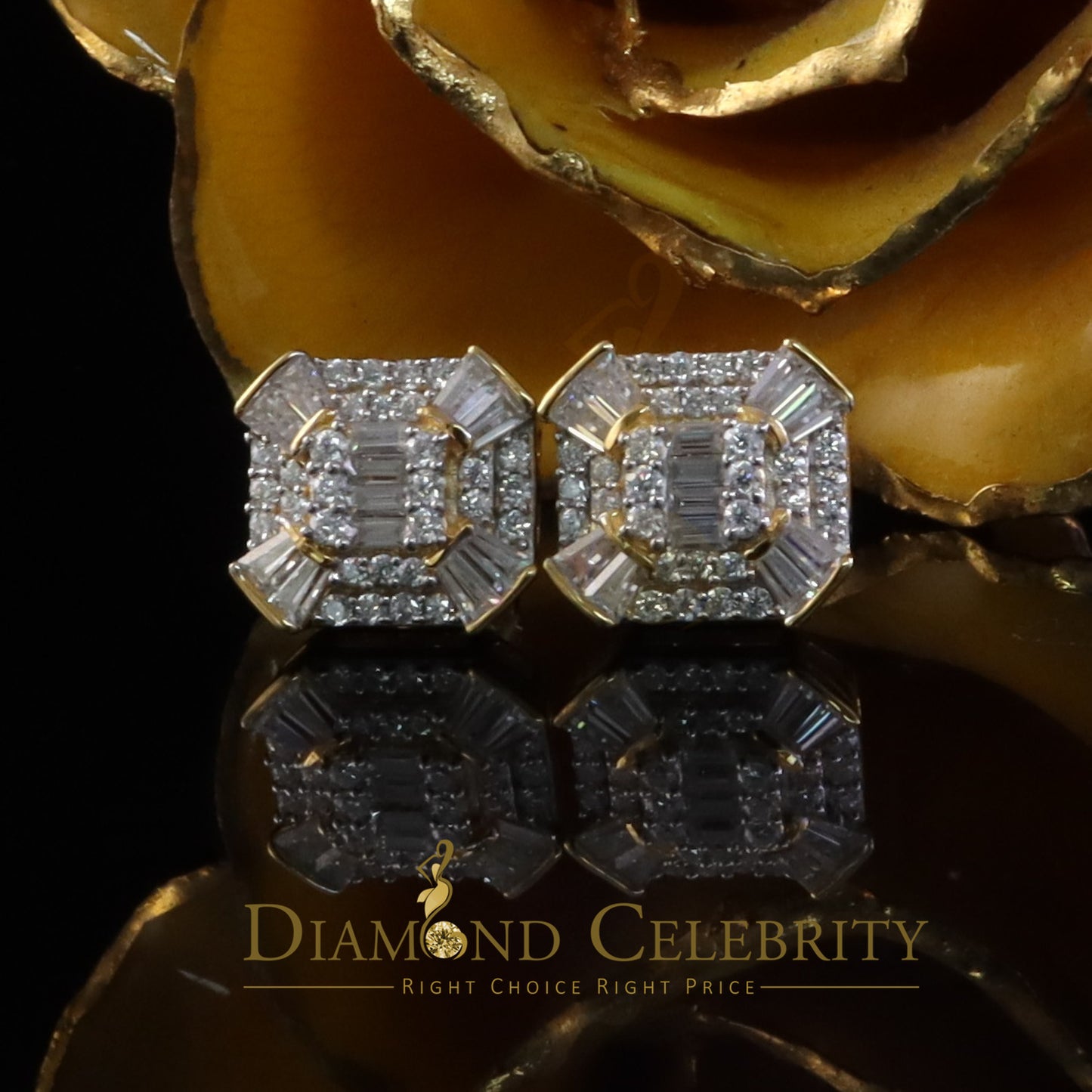 DiamondCelebritees 925 Yellow Silver 1.25ct VVS 'D' Moissanite Rectangle Stud Earring Men's/Womens