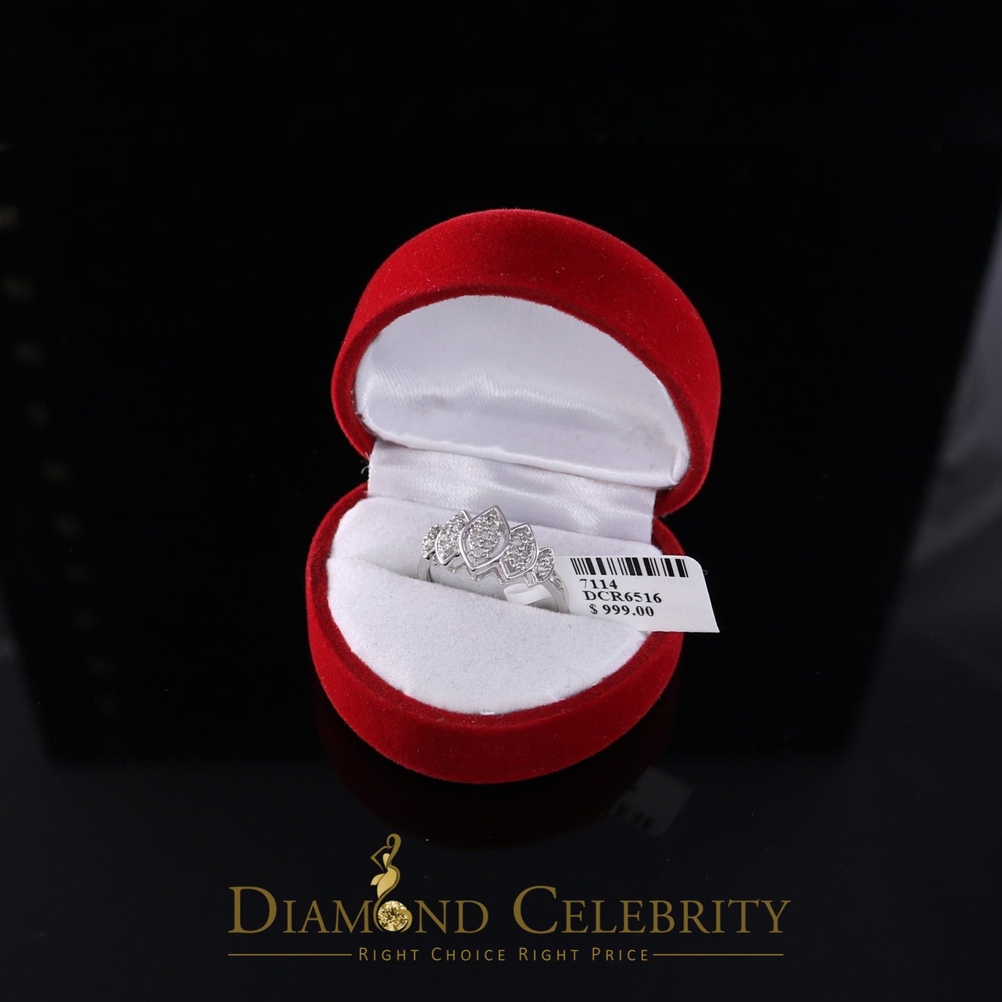 DiamondCelebritees Real 10kt White Gold 0.12CT Real Diamond Past Present Future Ring Women SZ 6.5