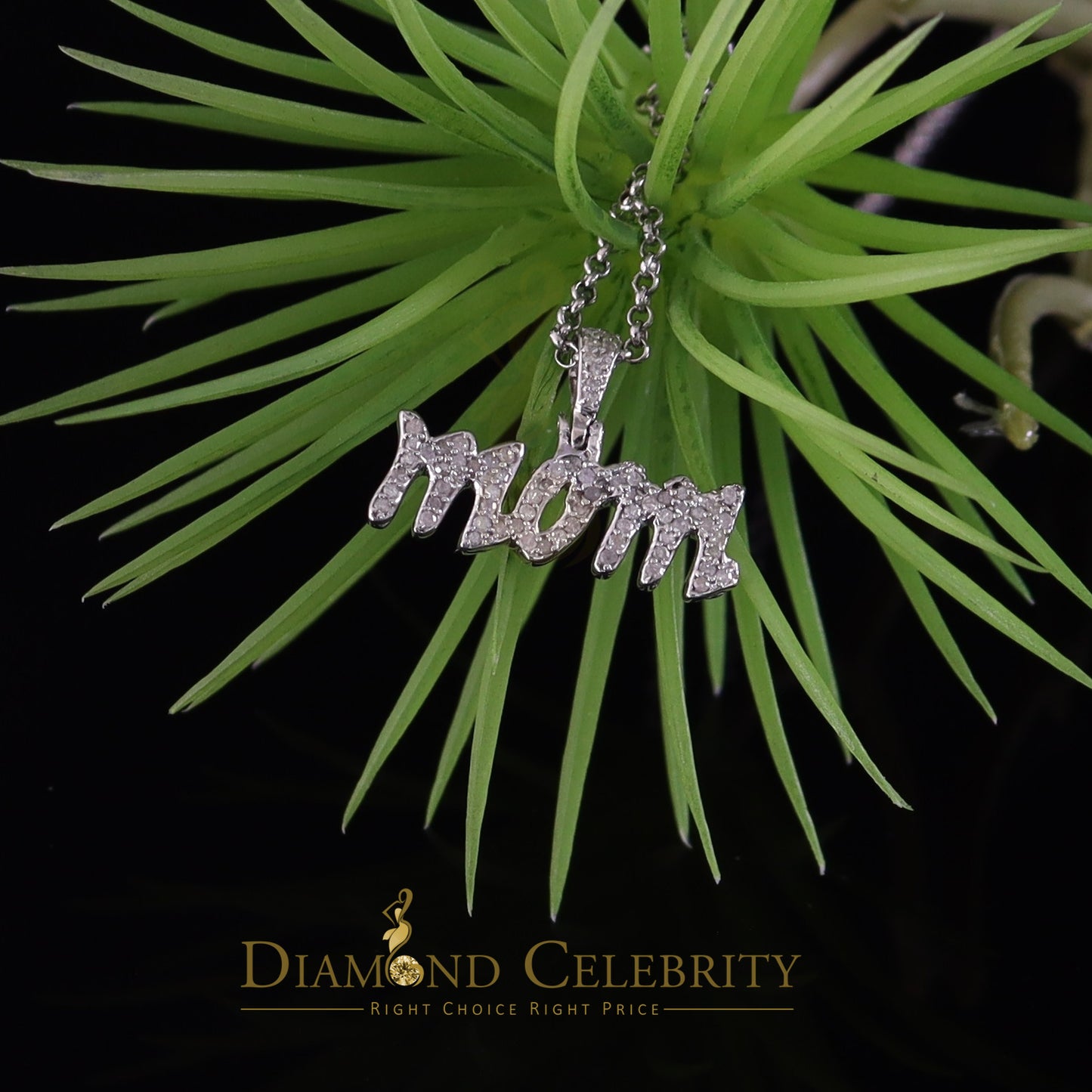 DiamondCelebritees White 925 Sterling Silver Real 0.25CT Diamond MOM'S Charm Necklace Pendant