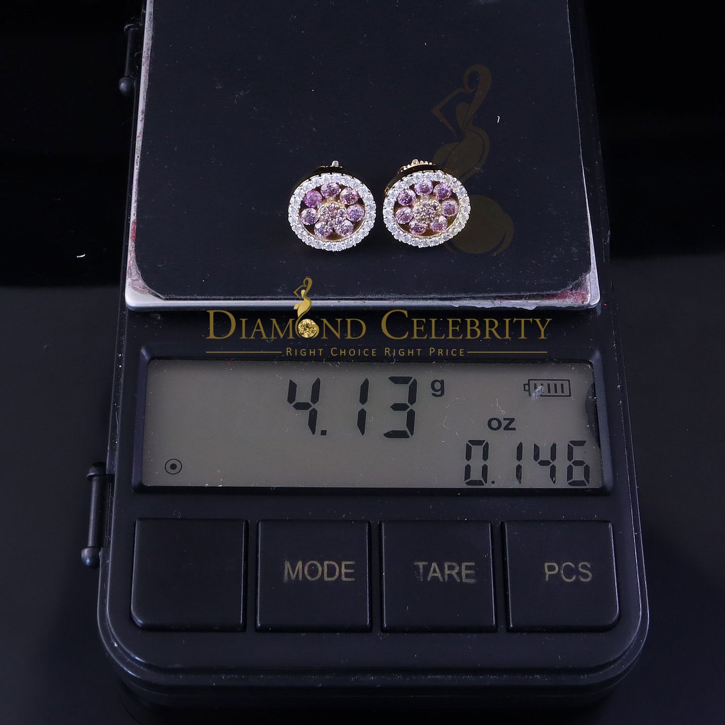 DiamondCelebritees Women's 925 Silver Yellow 1.50ct VVS 'D' Pink Moissanite Round Stud Earrings