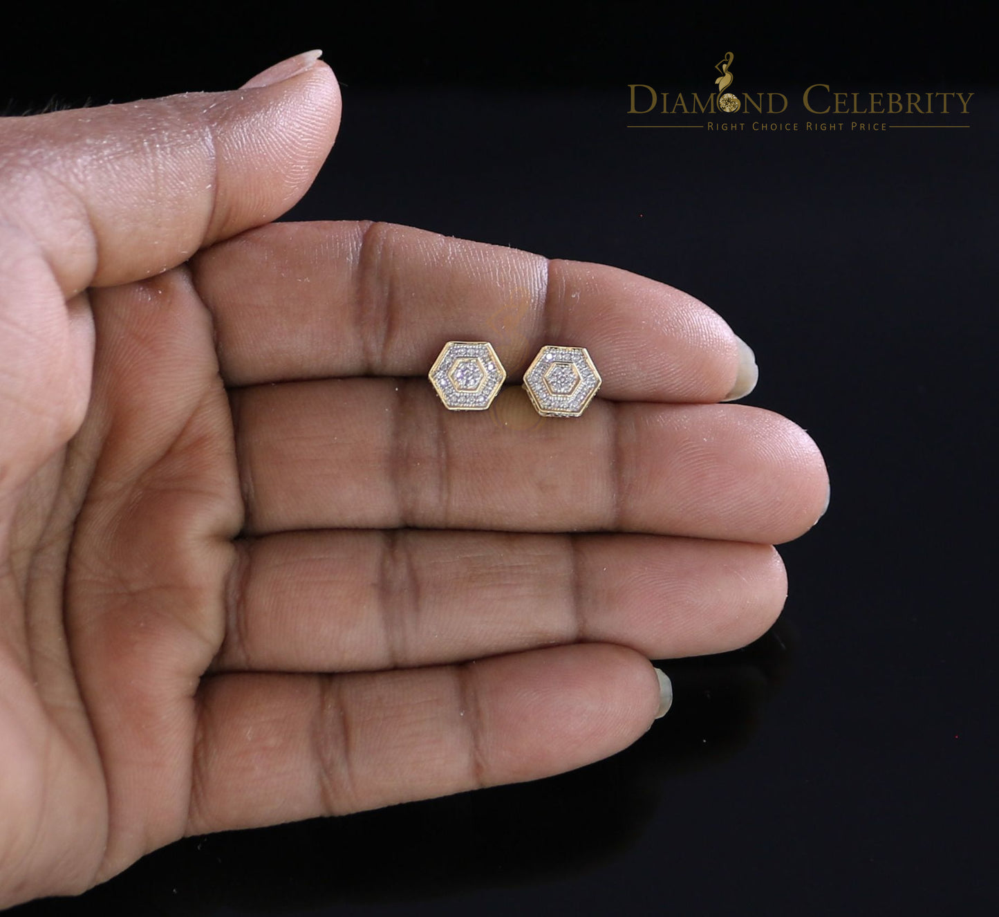 DiamondCelebriteesMen's/Women's stud Earrings 10K Real Yellow Gold with 0.10CT Real Diamonds