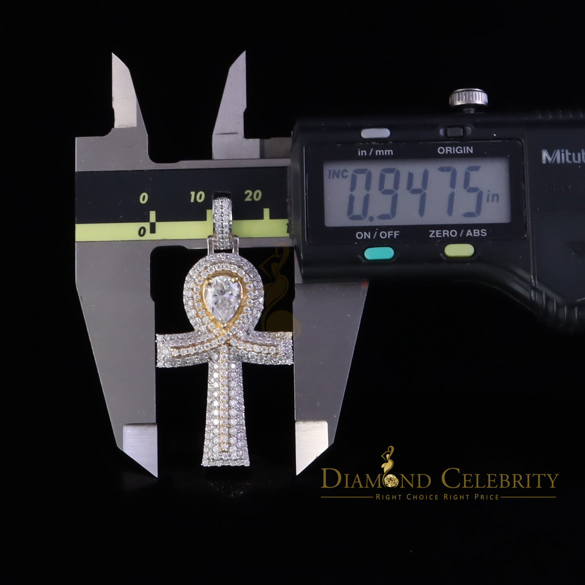 Diamondcelebritees 4.00ct VVS D Silver Pear center Stone White Charm Ankh Pendant Men's Moissanite