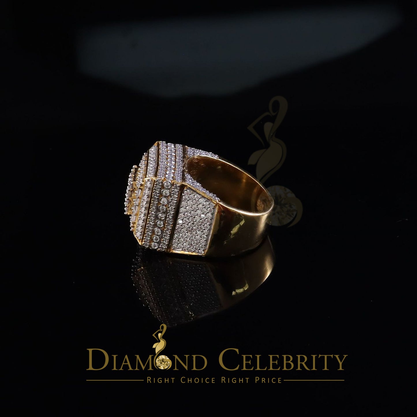 DiamondCelebritees Men's 925 Sterling Silver 5.50ct VVS 'D' Moissanite Yellow Square Rings Size 10