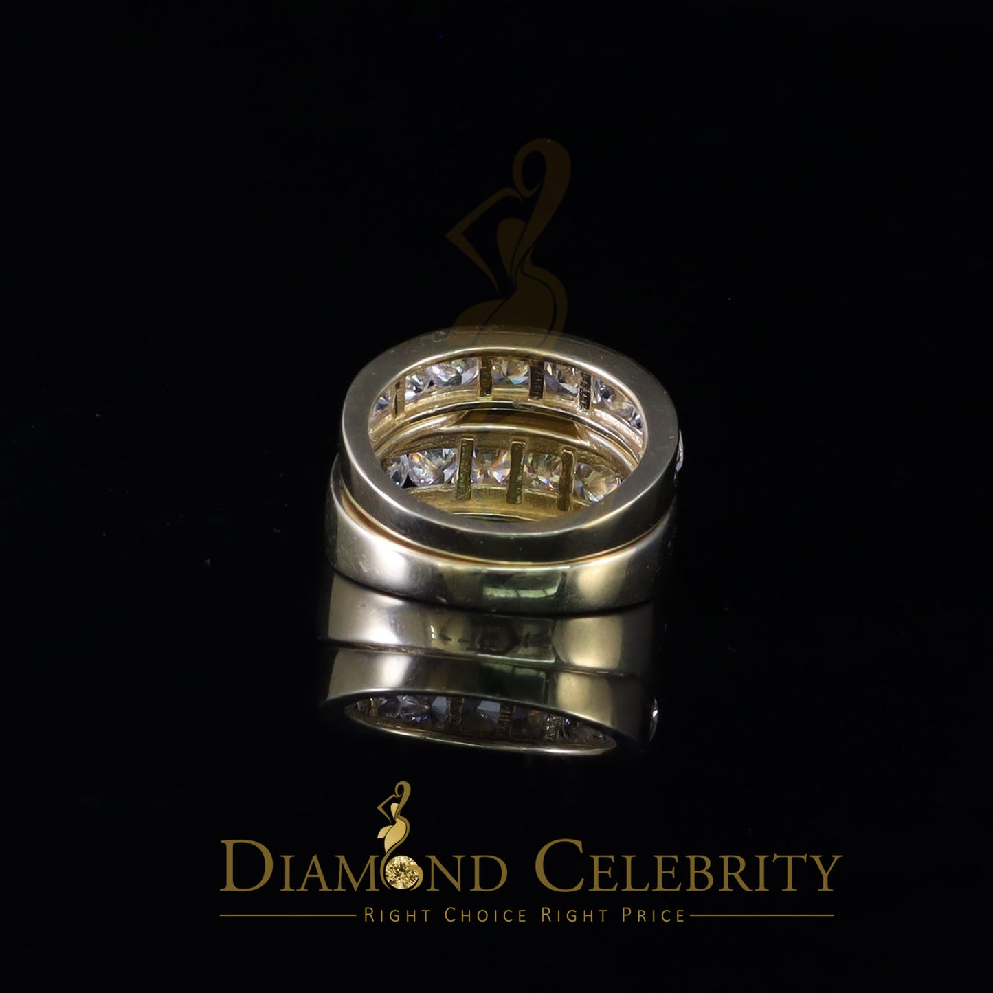 DiamondCelebritees 925 Sterling Yellow Silver 3.50 ct Square Cubic Zirconia Bridal Womens Ring SZ 8