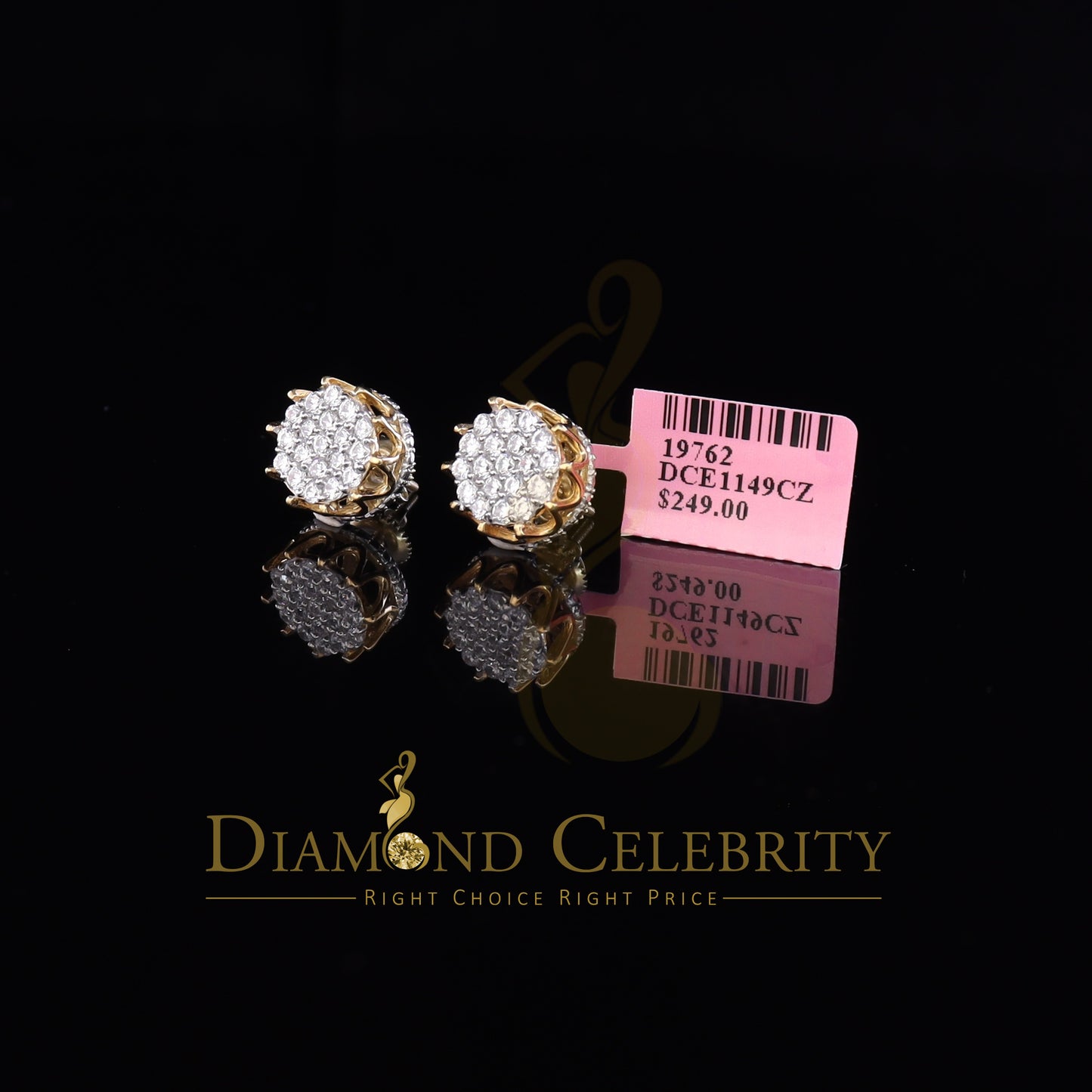 DiamondCelebritees Hip Hop Yellow 925 Silver 2.04ct Cubic Zirconia Women's & Men's Floral Earrings