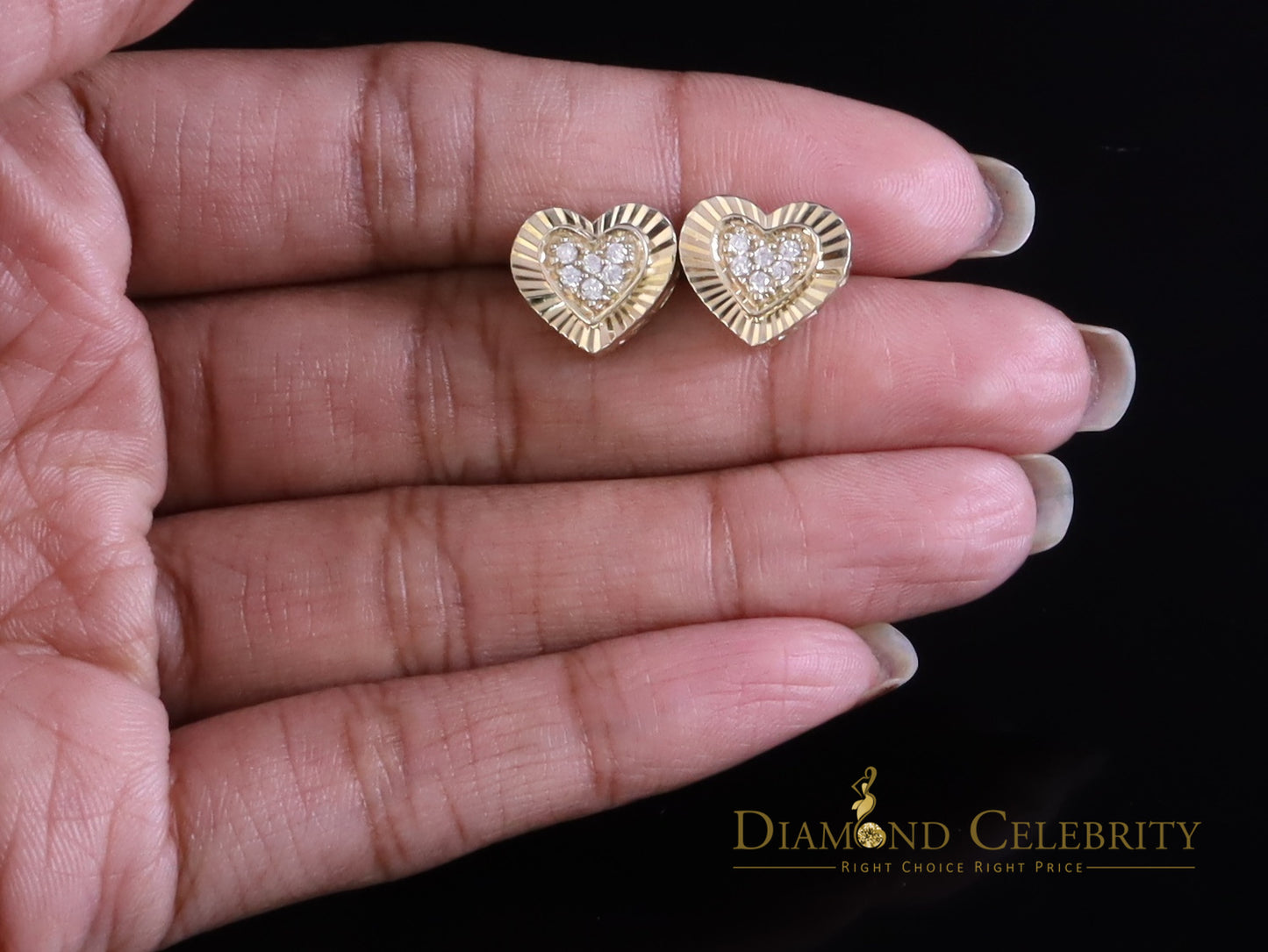 925 Sterling Yellow Silver 1.36ct Cubic Zirconia Heart Women's Stud Earrings
