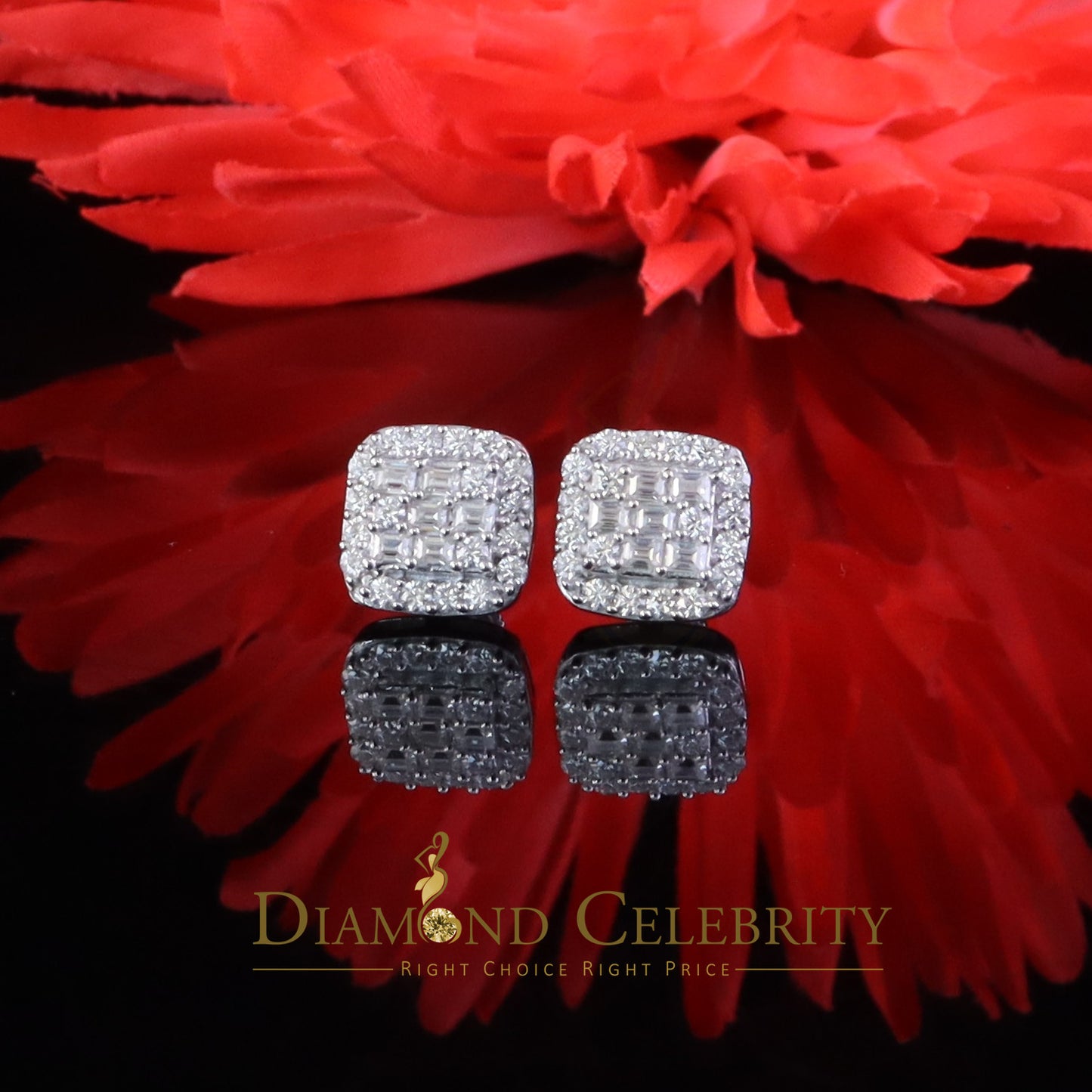 Diamondcelebritees 925 White Silver 1.50ct VVS 'D' Baguette Moissanite Men's/Women's Stud Earrings