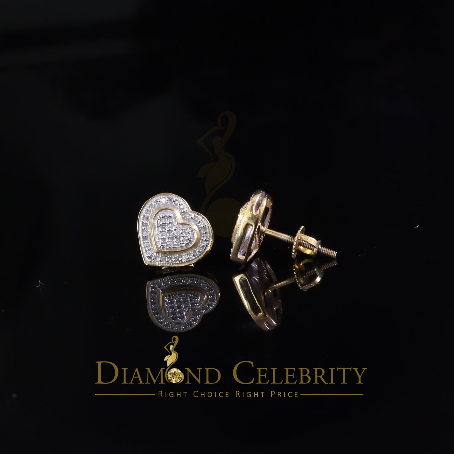 DiamondCelebriteesReal 10K Yellow Gold Heart Stud Earring with 0.25CT Diamond For Women And Men